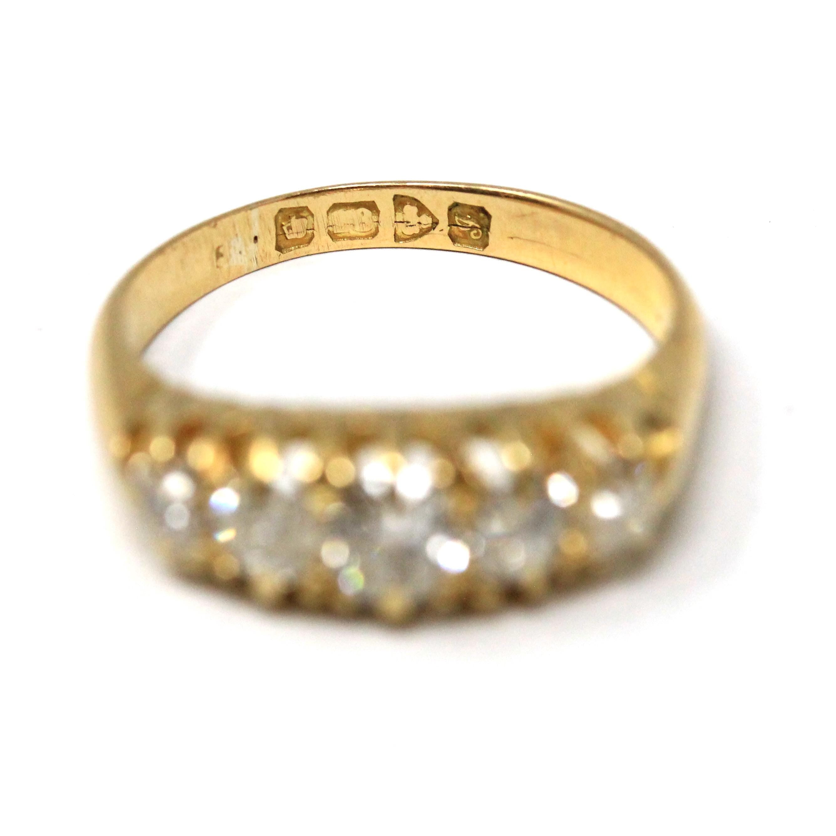 Antique Diamond Band - Edwardian 18k Yellow Gold Natural .86 CTW Ring - Circa Early 1900s Chester England Size 6 3/4 Fine Bridal Jewelry