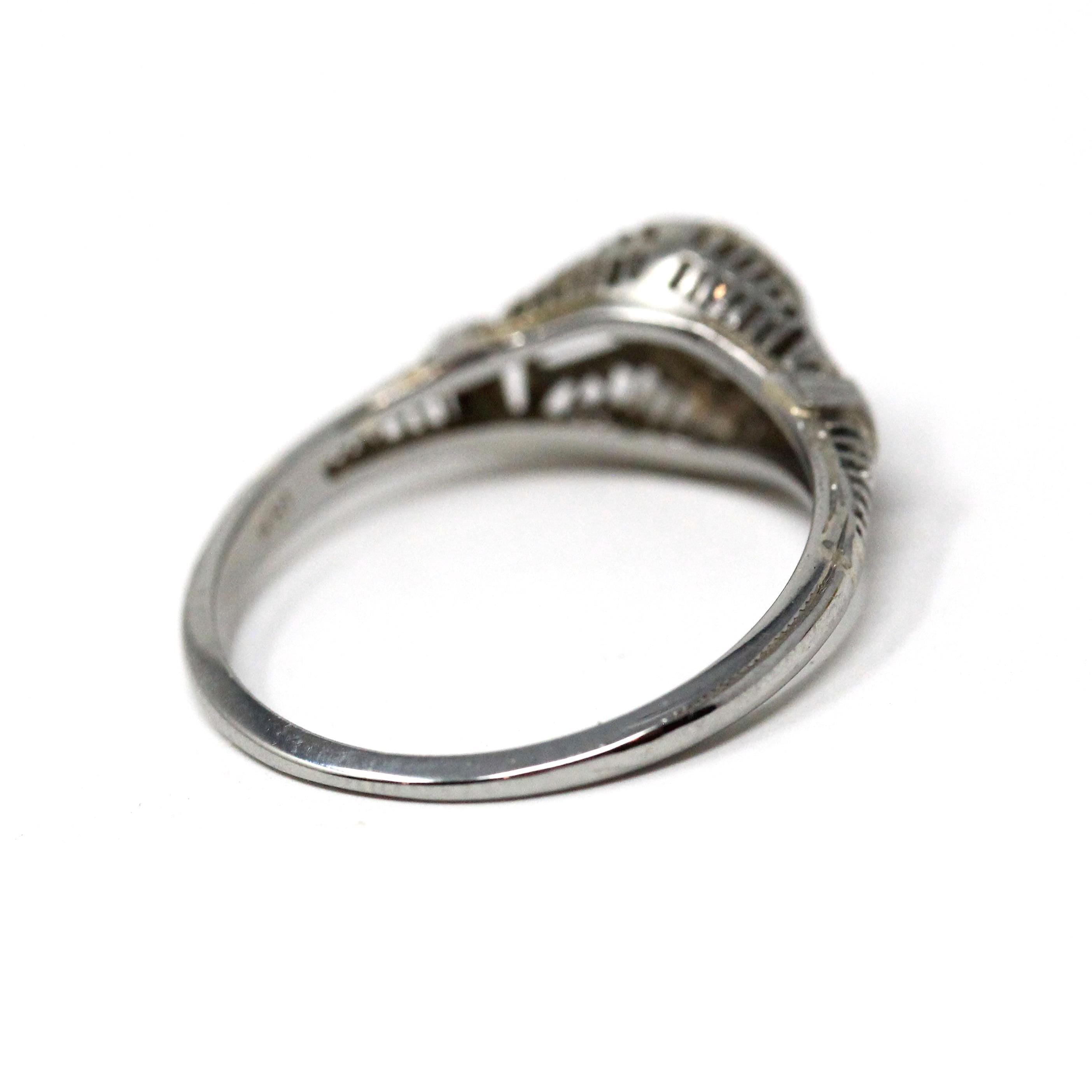Antique Engagement Ring - Art Deco 18k White Gold .13 CT Natural Diamond Solitaire - Circa 1920s Era Size 6 1/4 Bridal Filigree Fine Jewelry