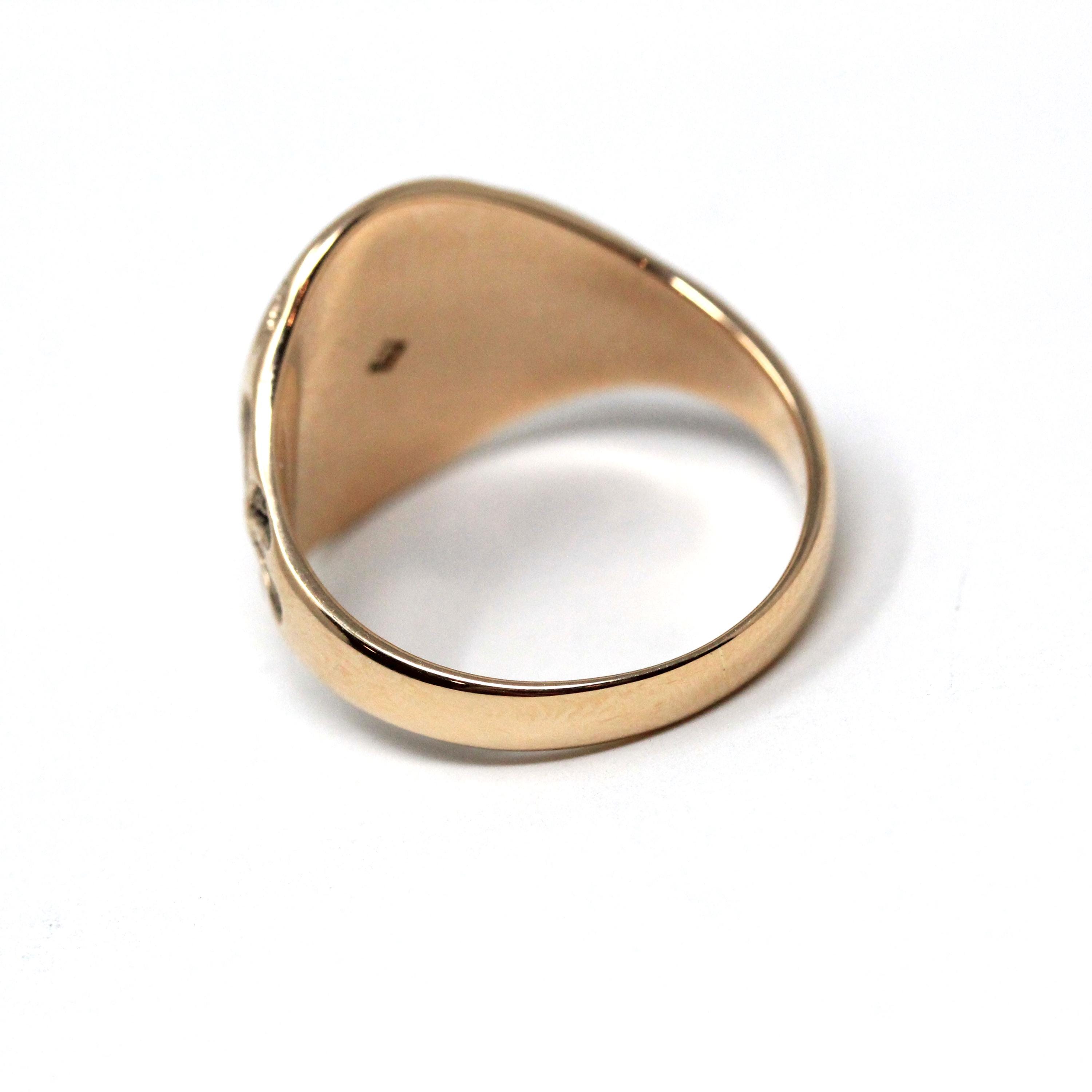 Ostby & Barton Signet Ring - Edwardian Era 10k Gold Oval Letter "N" Men's Unisex Flower Statement - Antique 1900s Size 8 1/4 Fine Jewelry