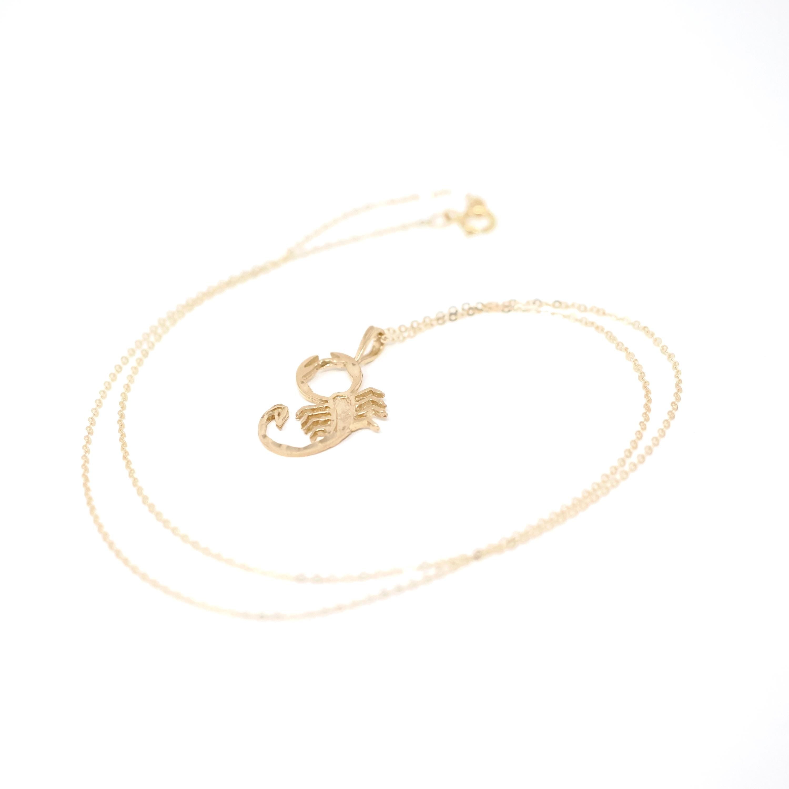 Modern Scorpio Pendant - Estate 14k Yellow Gold Scorpion Astrological Sign Charm Necklace - Circa 2000's Era Zodiac Water Element Jewelry