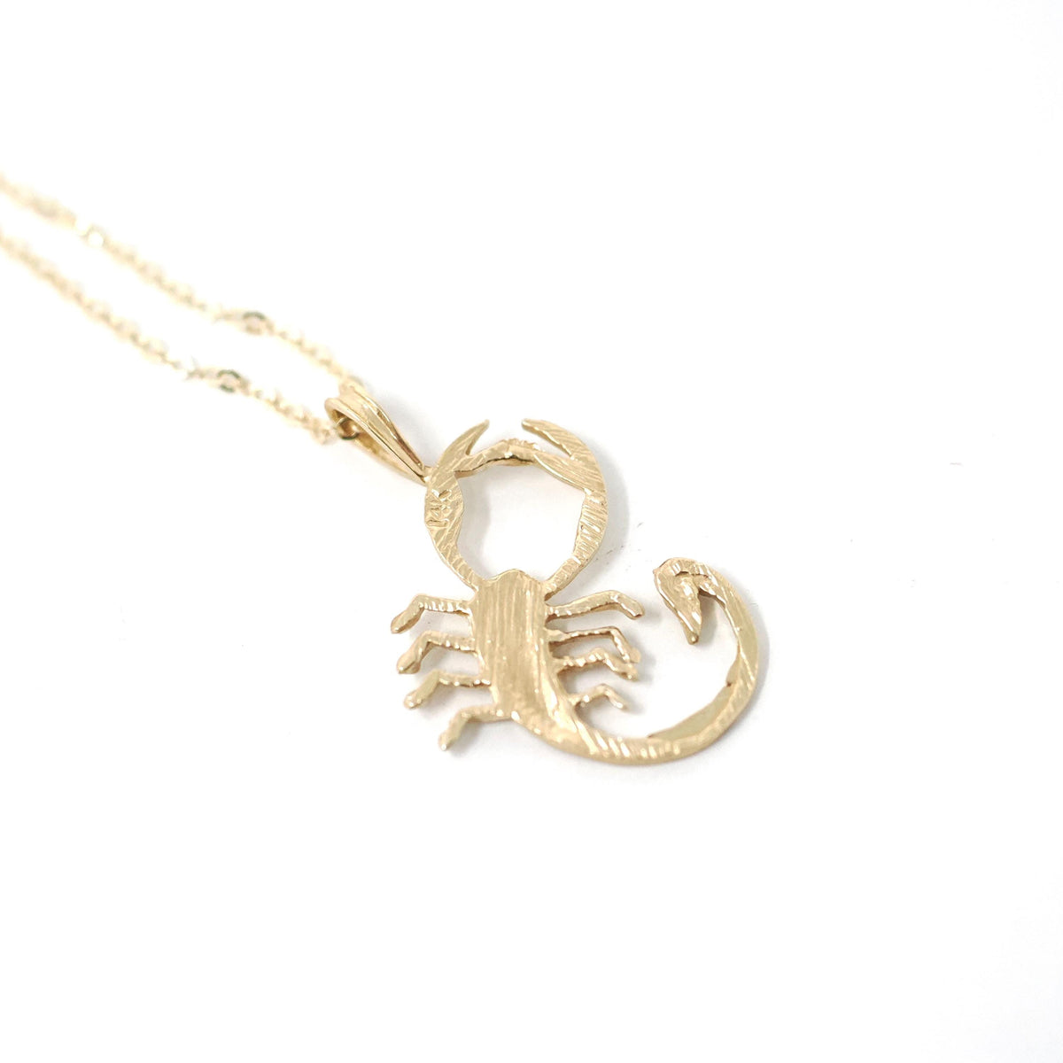 Modern Scorpio Pendant - Estate 14k Yellow Gold Scorpion Astrological Sign Charm Necklace - Circa 2000's Era Zodiac Water Element Jewelry