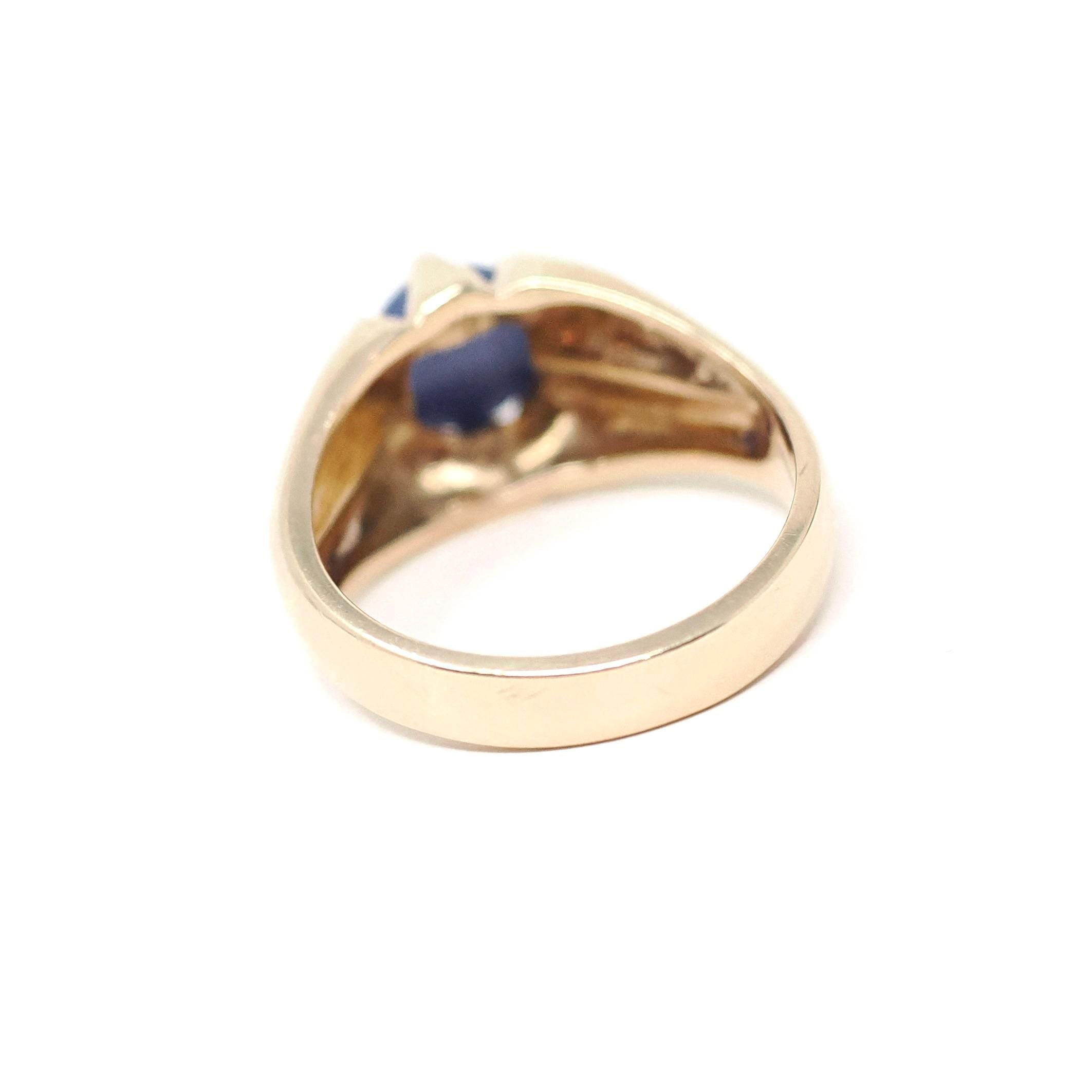 Created Star Sapphire Ring - Mid Century 10k Yellow Gold Blue Stone Statement - Vintage Circa 1940s Size 8 3/4 September Birthstone Jewelry