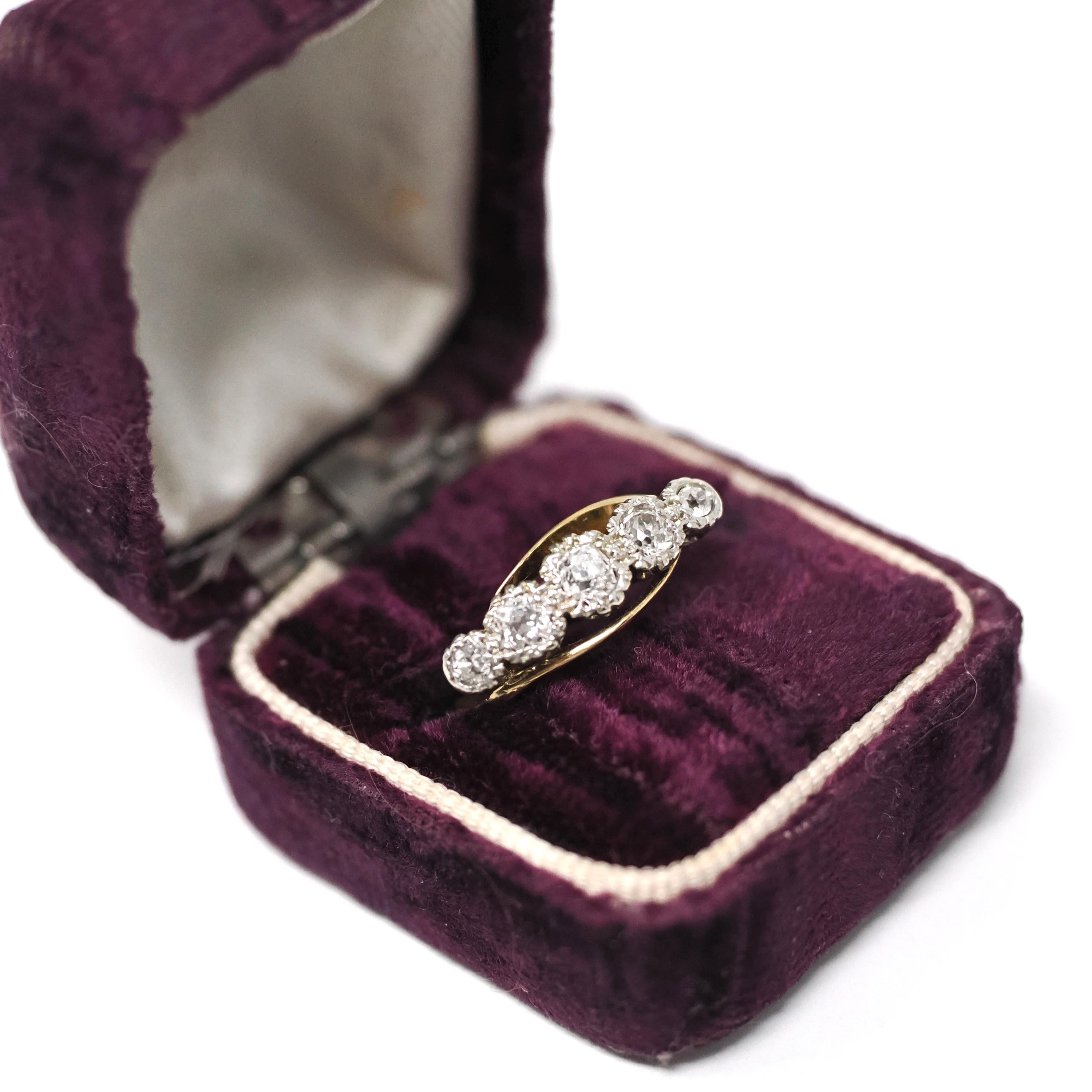 Graduated Diamond Ring - Mid Century 14k Yellow & White Gold .49 CTW Bypass Band - Vintage Circa 1950s Era Size 6 1/4 Fine Bridal Jewelry