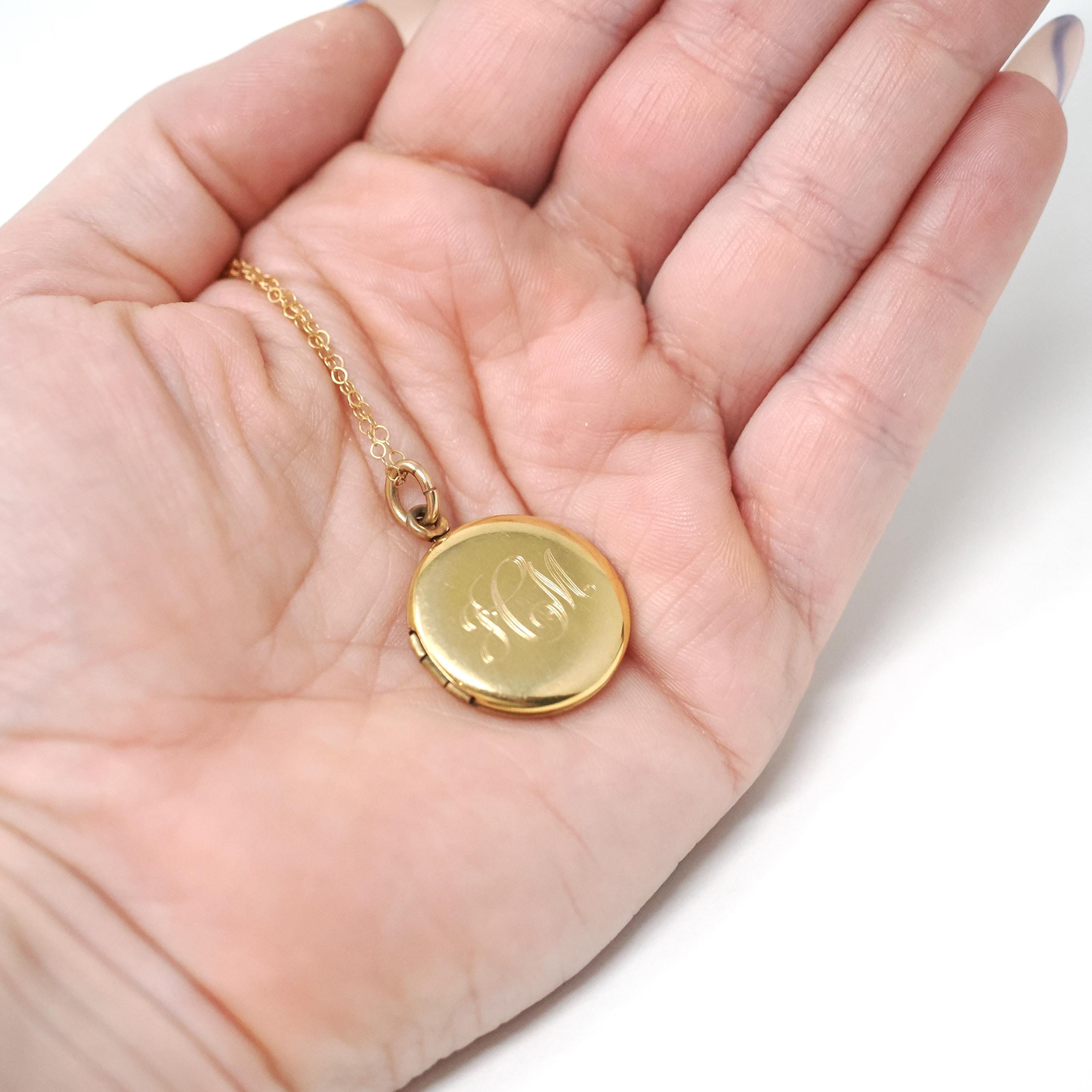 Vintage Initial Locket - Retro Gold Filled "GCM" Pendant Necklace Charm - Circa 1940s Era Round Photograph Keepsake Binder Bros. Jewelry