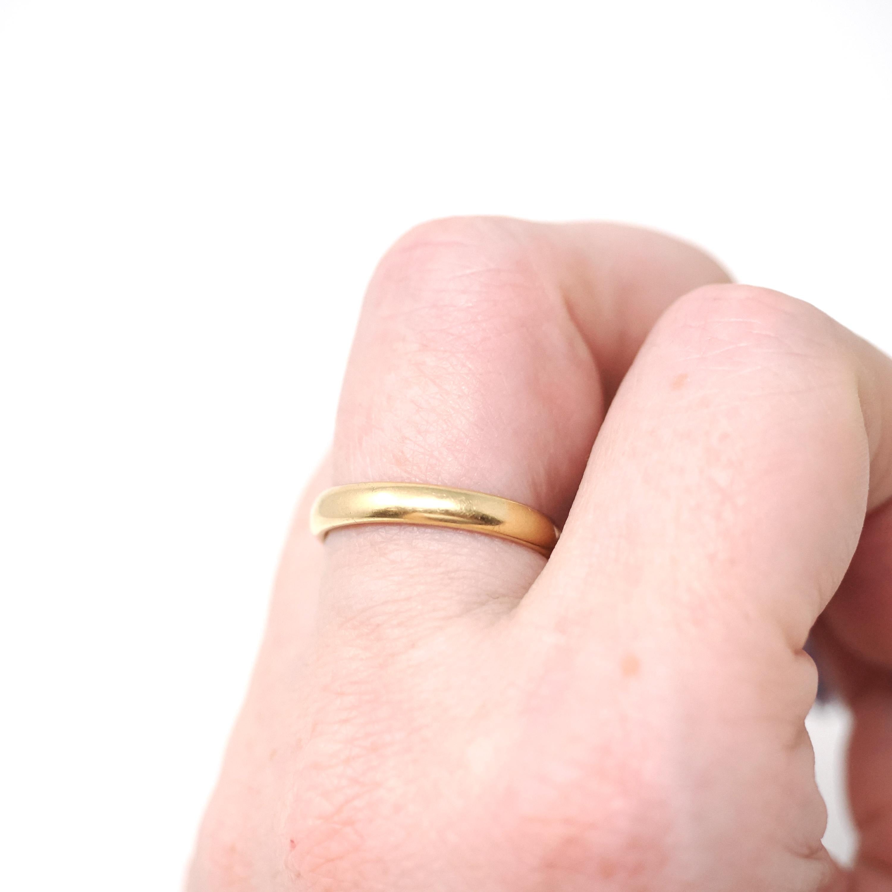 Antique Wedding Band - Edwardian 18k Yellow Gold 3.3 MM Ring - Engraved Initials B & M Dated 1912 Size 6 1/2 Comfort Fit Fine Bridal Jewelry