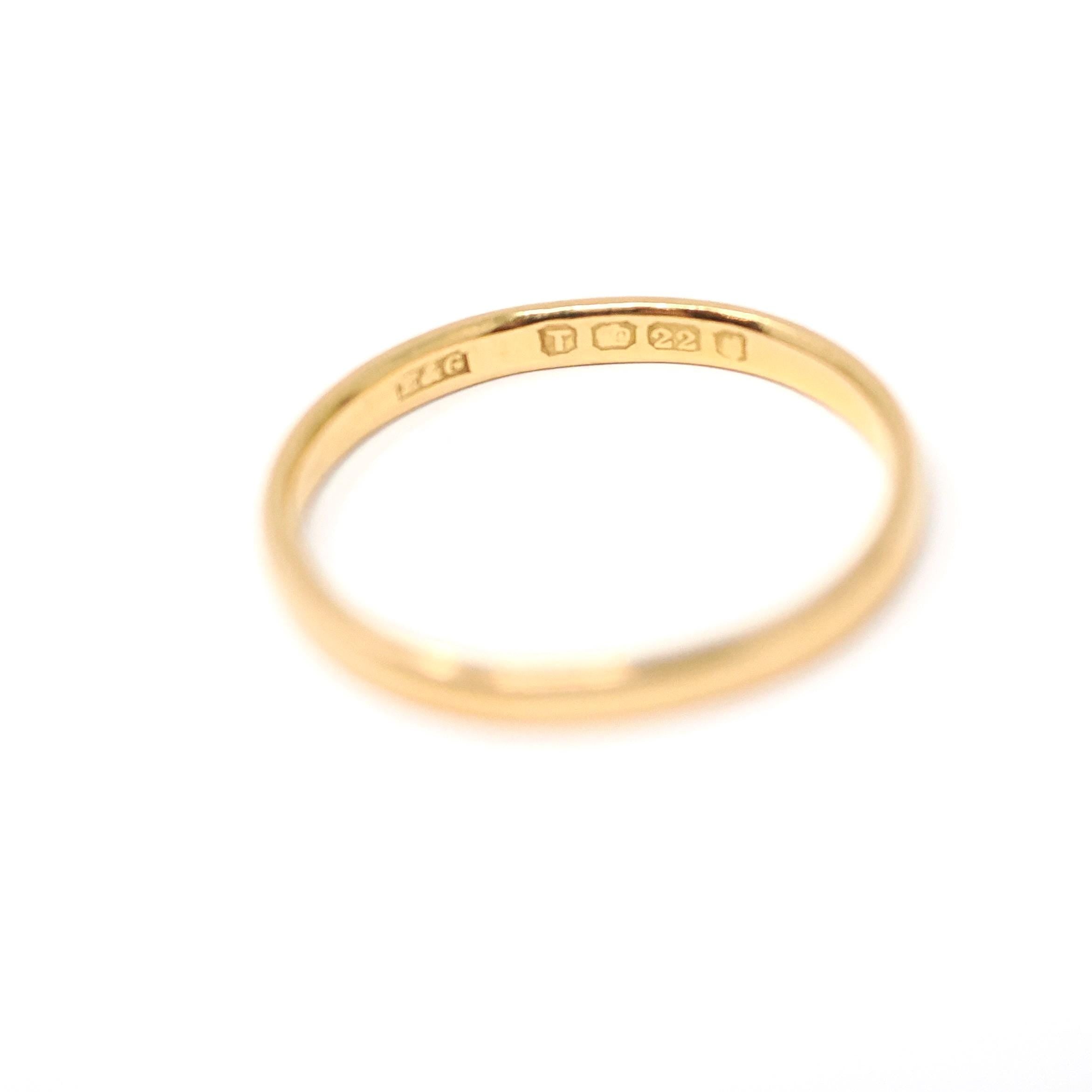 Dated 1956 Wedding Band - Vintage 22k Yellow Gold Classic Comfort Fit Unadorned Ring - Mid Century Size 7 3/4 Bridal Fine Hallmarked Jewelry