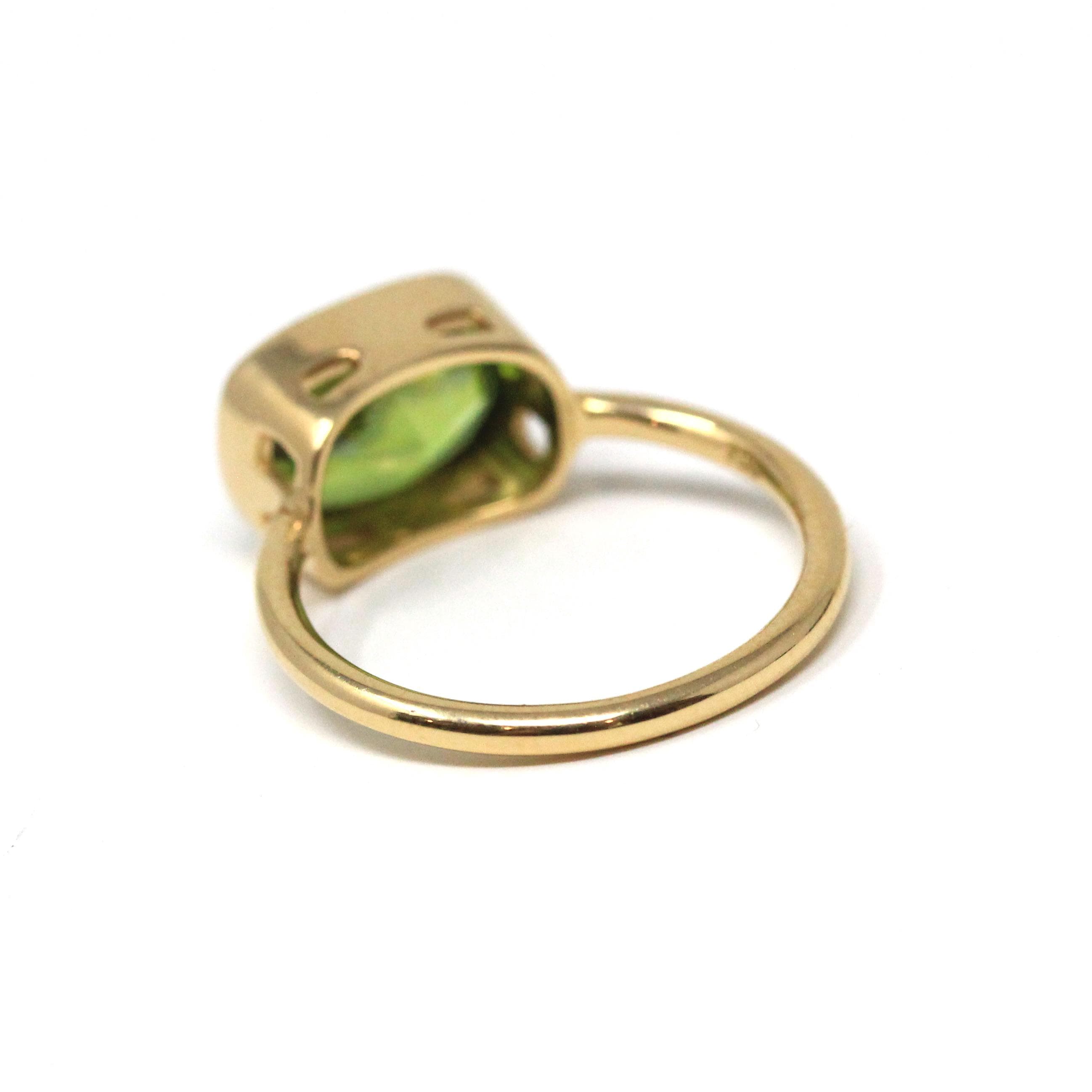 Modern Sphene Ring - 18k Yellow Gold Bezel Set Natural Genuine Green Gemstone - Size 6 Statement Fine Cocktail East West Cocktail Jewelry