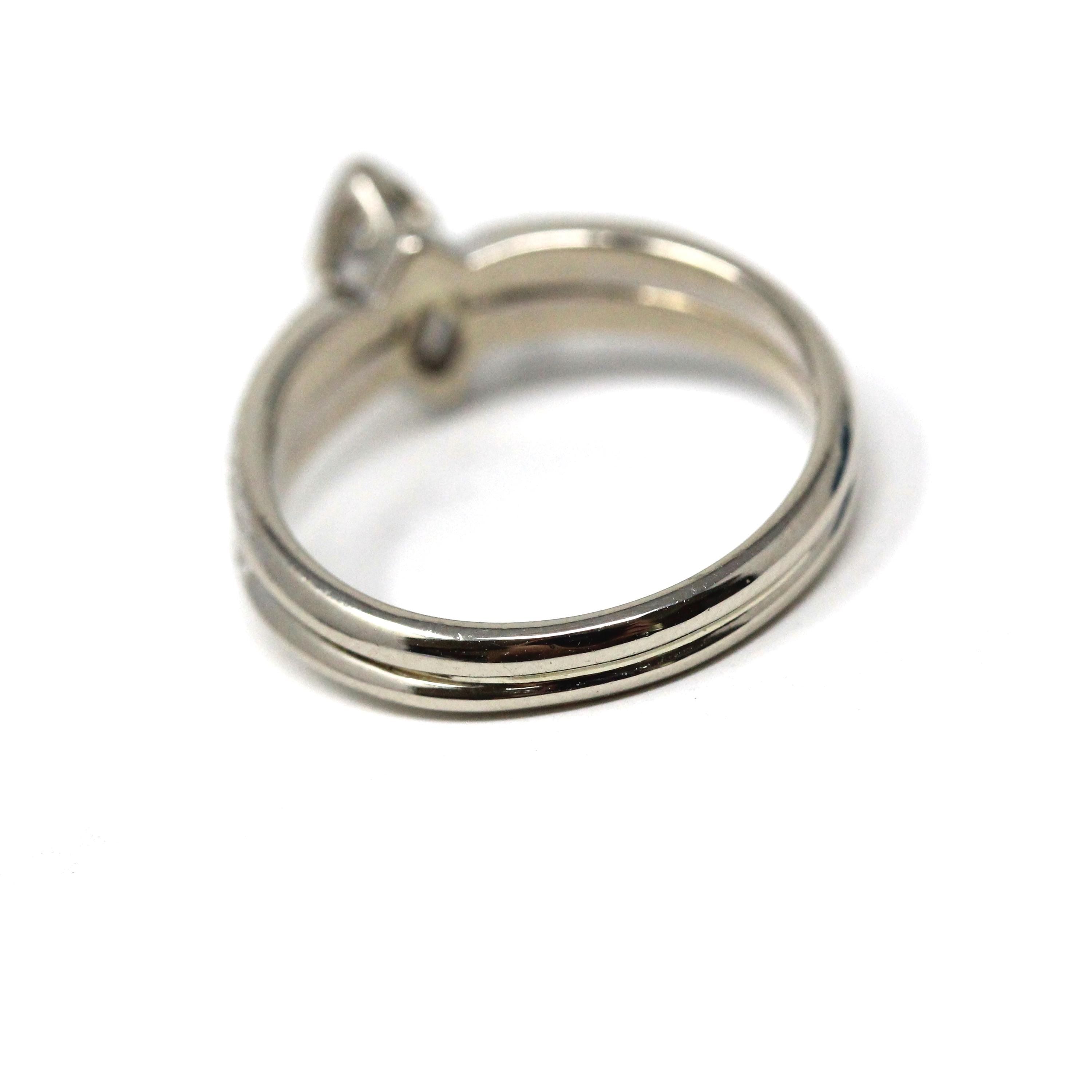 Vintage Wedding Set - Mid Century 14k White Gold Natural Marquise Diamond Engagement Soldered Rings - Circa 1960s Size 5 1/2 Fine Jewelry