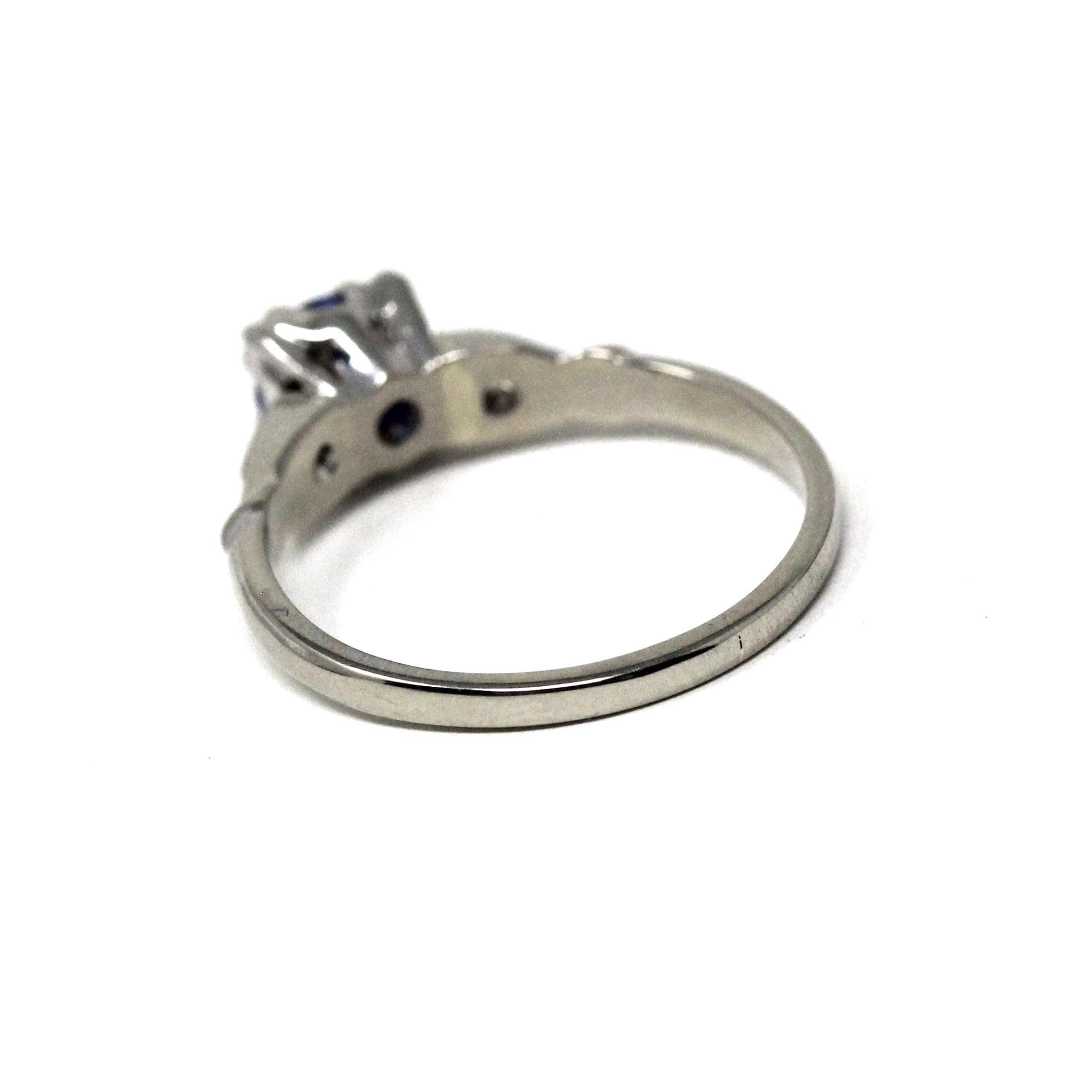 Mid Century Sapphire Ring - Vintage 14k White Gold Platinum Natural Light Blue Diamond Engagement - Circa 1950s Era Size 5 1/2 Fine Jewelry