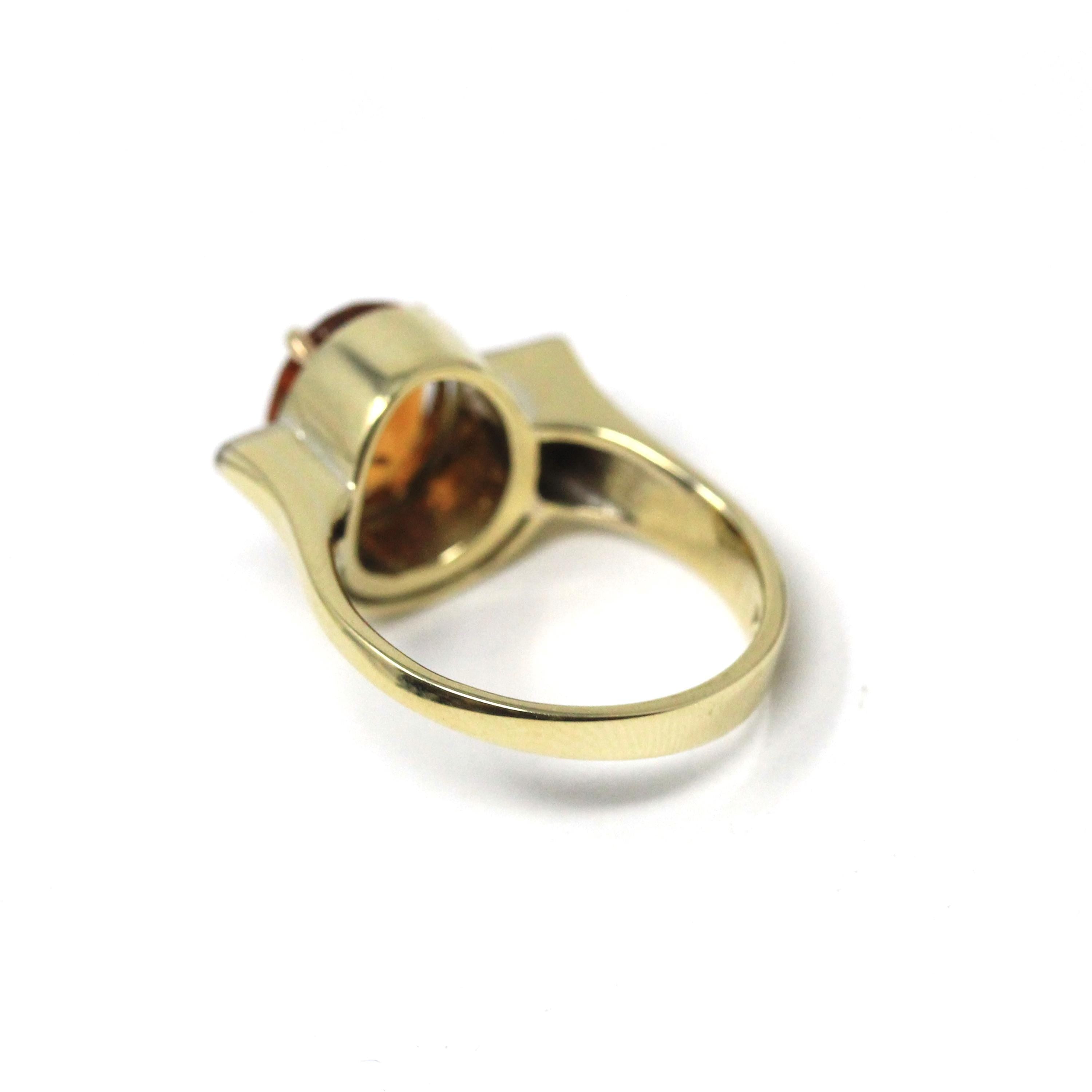 Citrine & Diamond Ring - Retro 14k Yellow And White Gold 2.80 CT Orange Gemstone - Vintage Circa 1960's Size 7 3/4 Fine Statement Jewelry