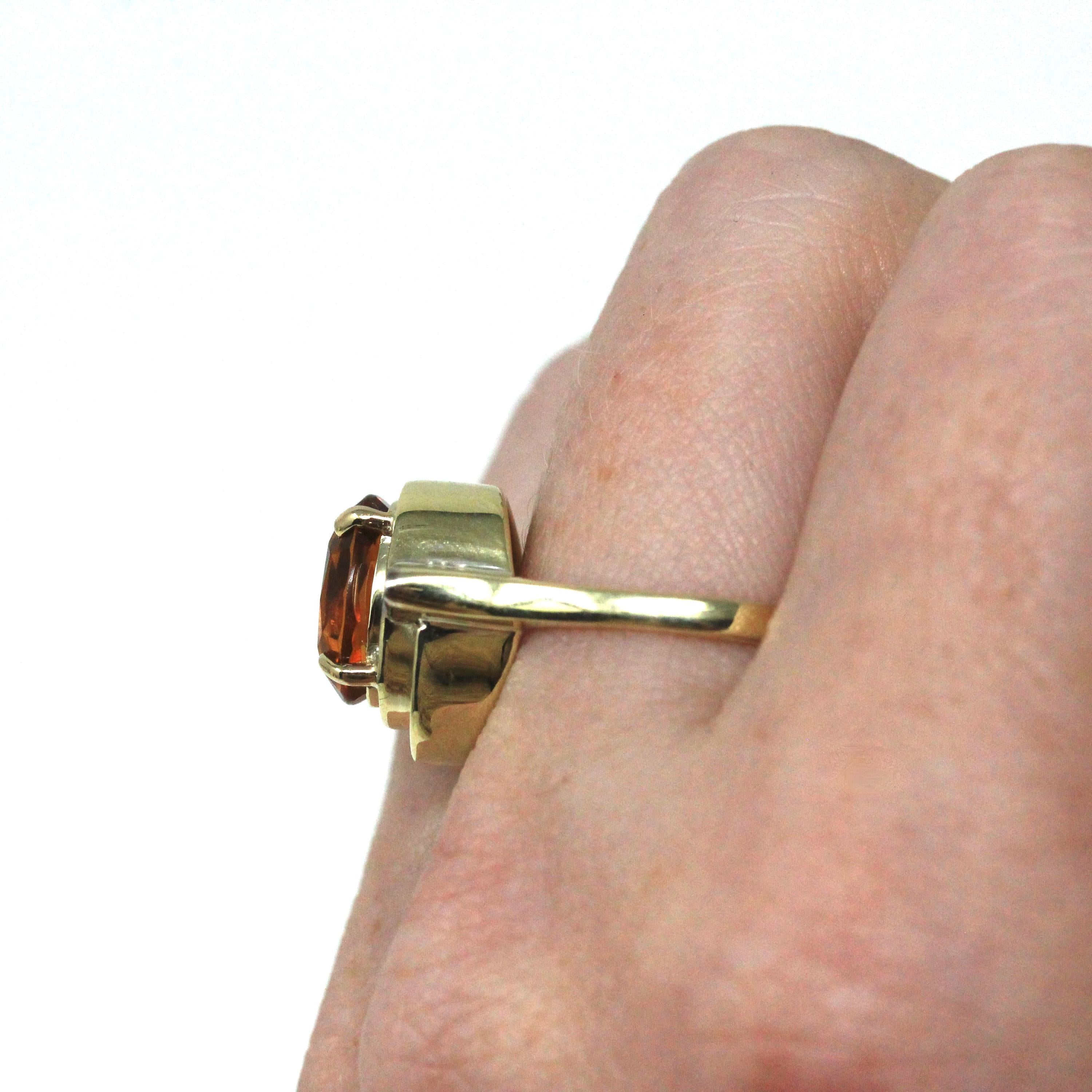 Citrine & Diamond Ring - Retro 14k Yellow And White Gold 2.80 CT Orange Gemstone - Vintage Circa 1960's Size 7 3/4 Fine Statement Jewelry