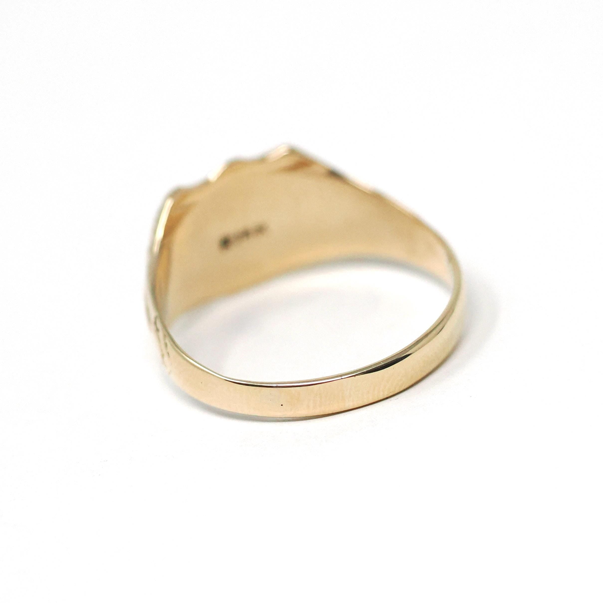 Antique "JL" Signet Ring - Edwardian Era 14k Yellow Gold Script Shield Men's Unisex Statement - Vintage Early 1900s Era Size 12 Fine Jewelry
