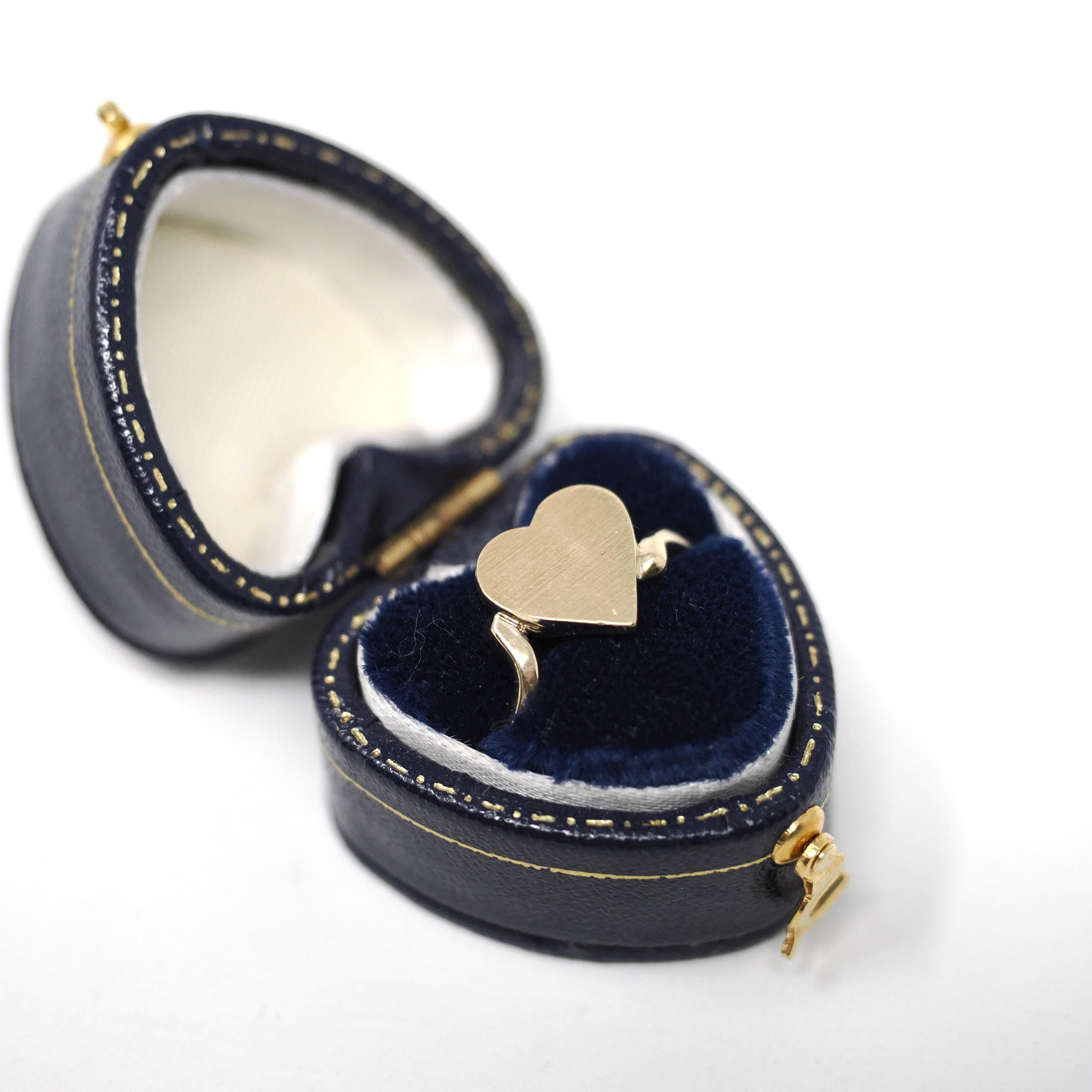Heart Signet Ring - Estate 10k Yellow Gold Blank Personalizable Engrave - Circa 2000's Era Size 5 3/4 Monogram Initials Fine Bypass Jewelry