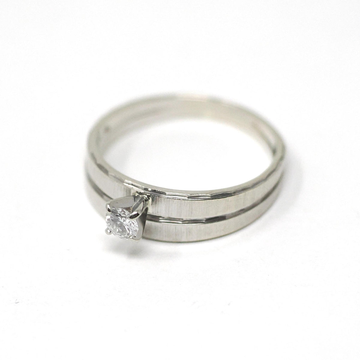 Vintage Wedding Ring Set - Mid Century 14k White Gold Natural Diamond Soldered Pair - Circa 1960s Size 9 Engagement Bridal Fine 60s Jewelry