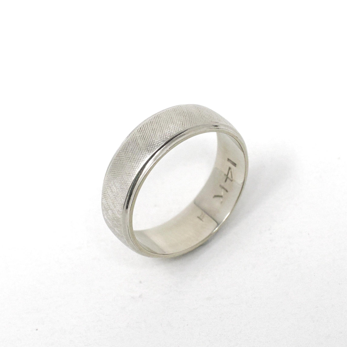 Vintage Wedding Ring - Retro 14k White Gold Florentine Textured Cigar Band - Circa 1960s Era Size 6 1/2 Half Round Fine Statement Jewelry