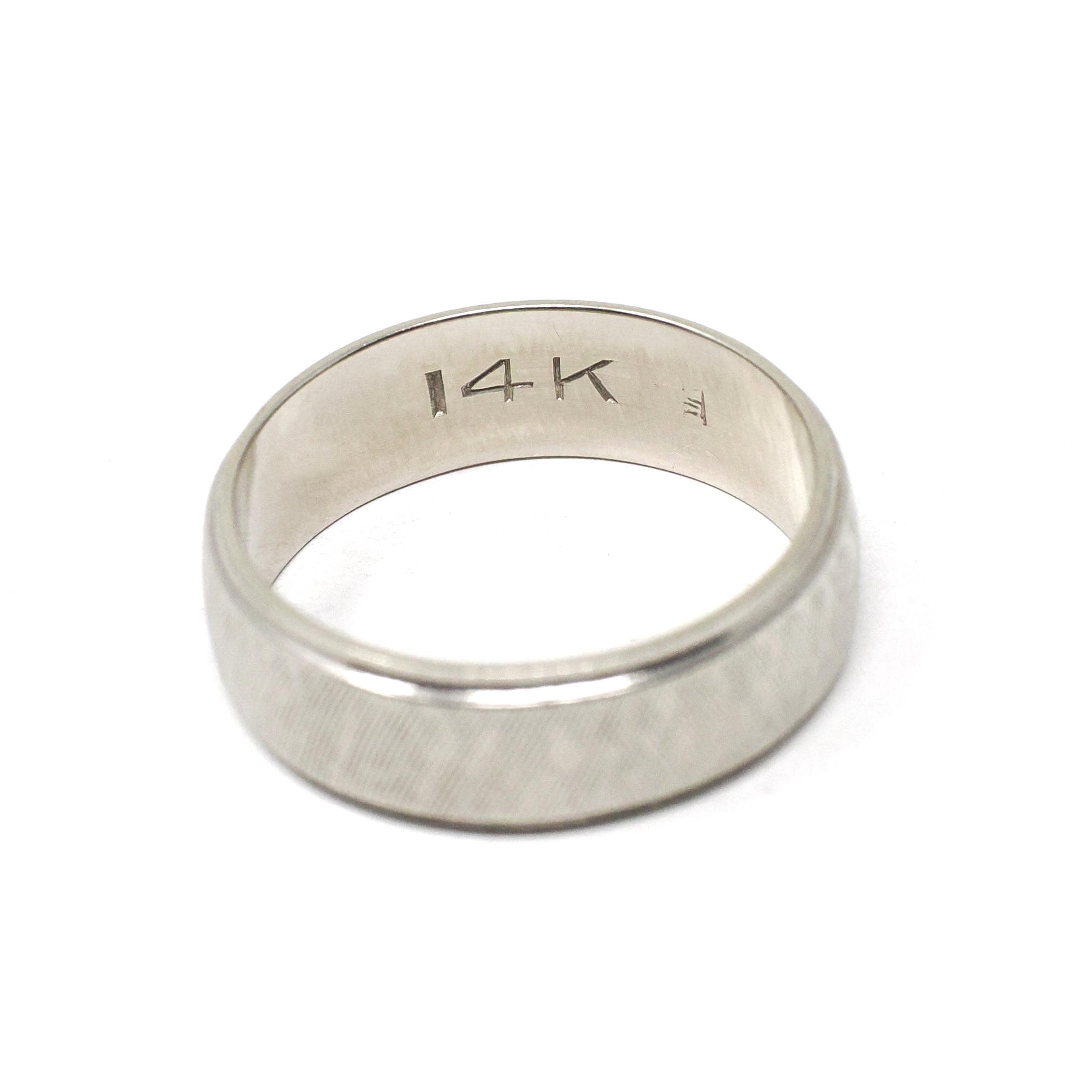 Vintage Wedding Ring - Retro 14k White Gold Florentine Textured Cigar Band - Circa 1960s Era Size 6 1/2 Half Round Fine Statement Jewelry