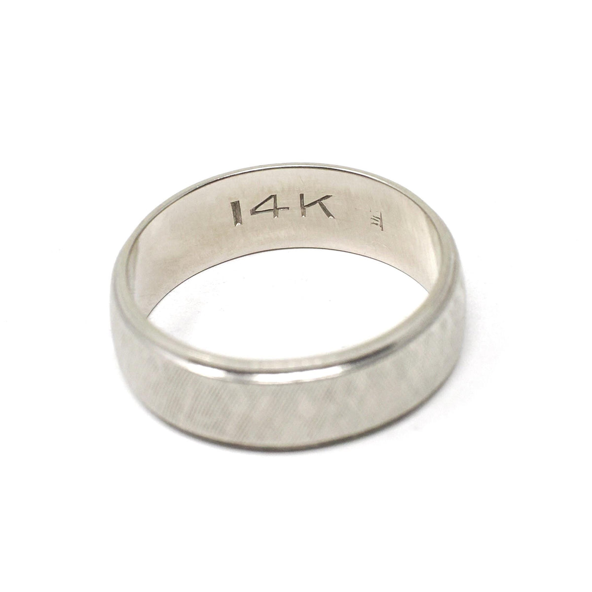 Vintage Wedding Ring - Retro 14k White Gold Florentine Textured Cigar Band - Circa 1960s Era Size 6 1/2 Half Round Fine Statement Jewelry