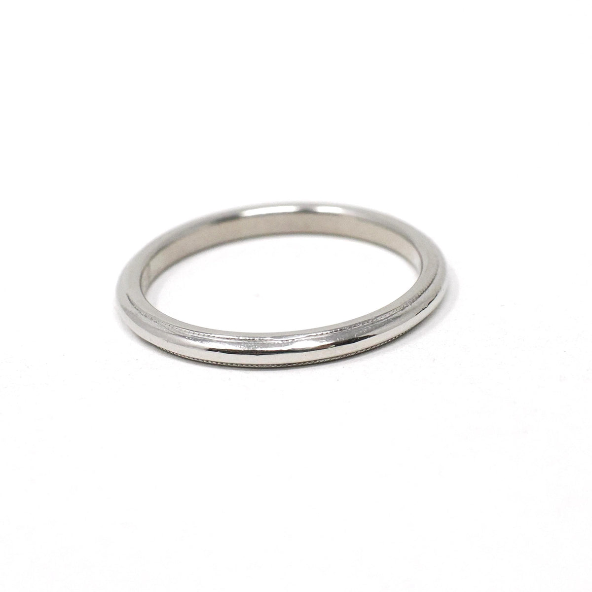 Antique Wedding Band - Art Deco Platinum Unadorned 2.0 MM Bridal Ring - Circa 1920s Era Size 4 3/4 Traub Milgrain Detail Fine Jewelry