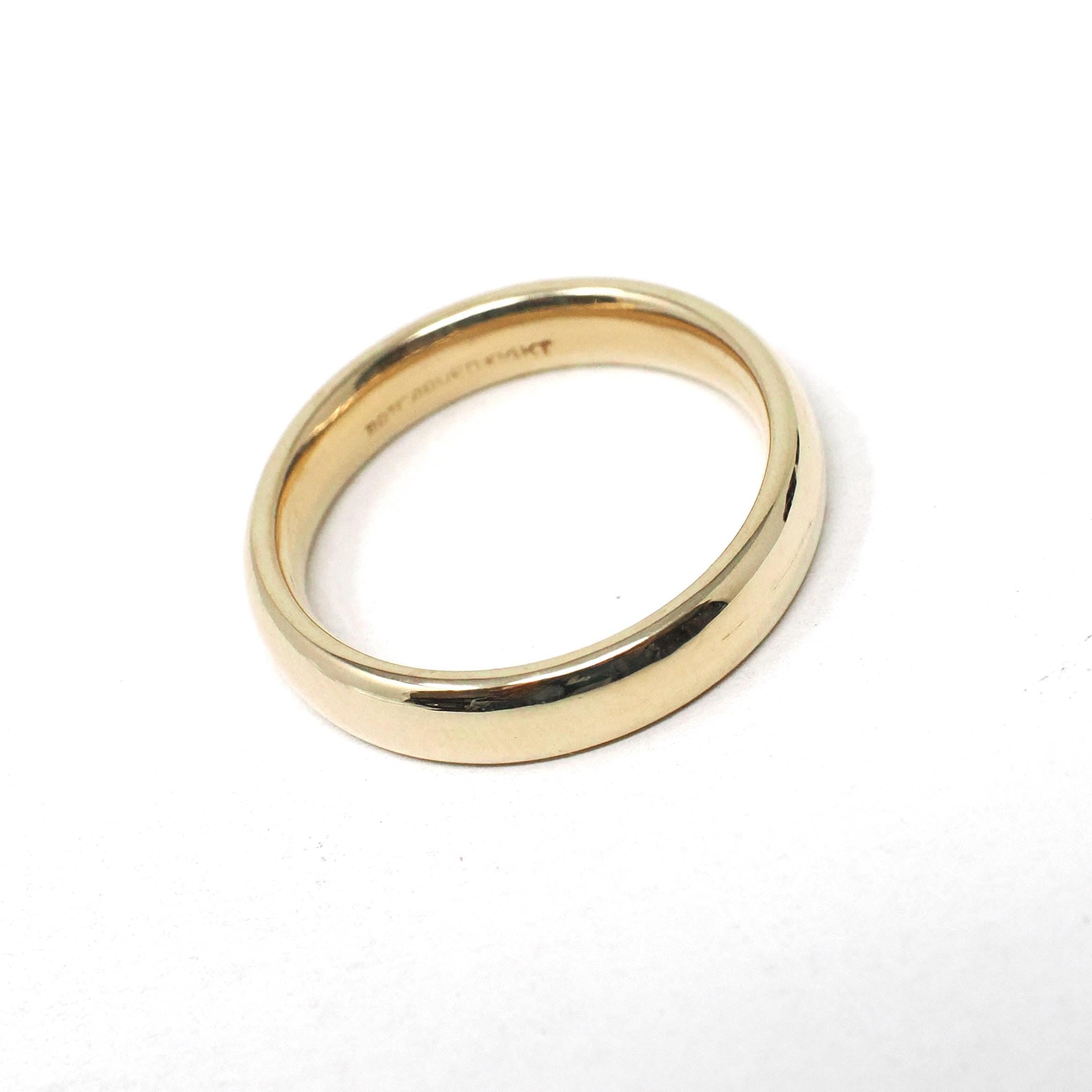 Vintage Wedding Band - Retro Era 14k Yellow Gold Unadorned 3.8 MM Comfort Fit Ring - Circa 1960s Era Size 5 1/2 Art Carved J.R. Wood Jewelry