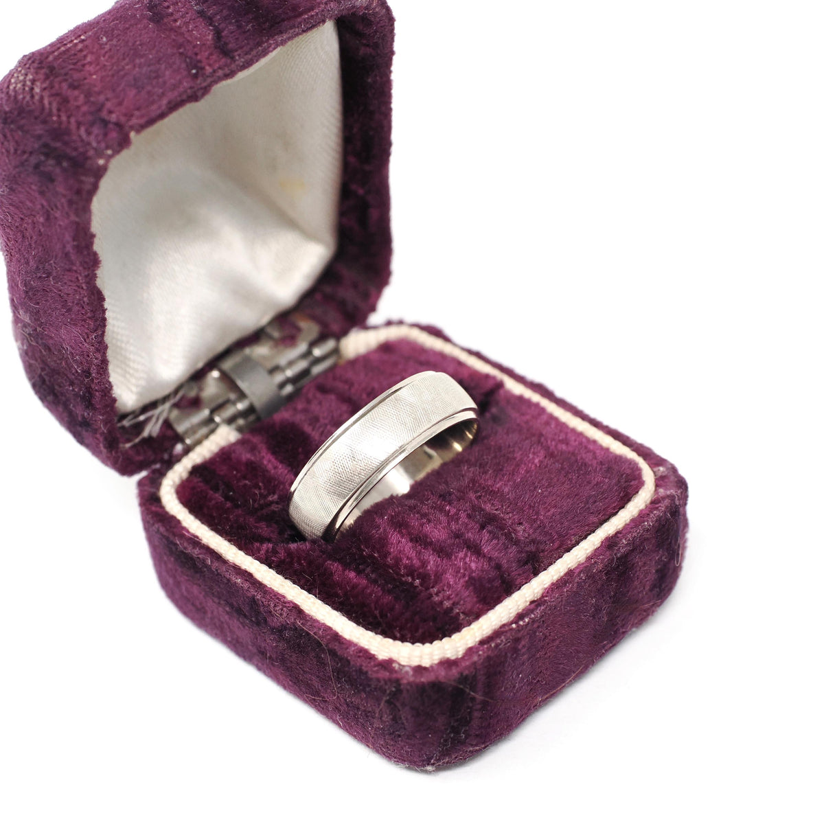 Vintage Wedding Ring - Retro 14k White Gold Florentine Textured Cigar Band - Circa 1960s Era Size 6 1/2 Half Round Fine Statement Jewelry
