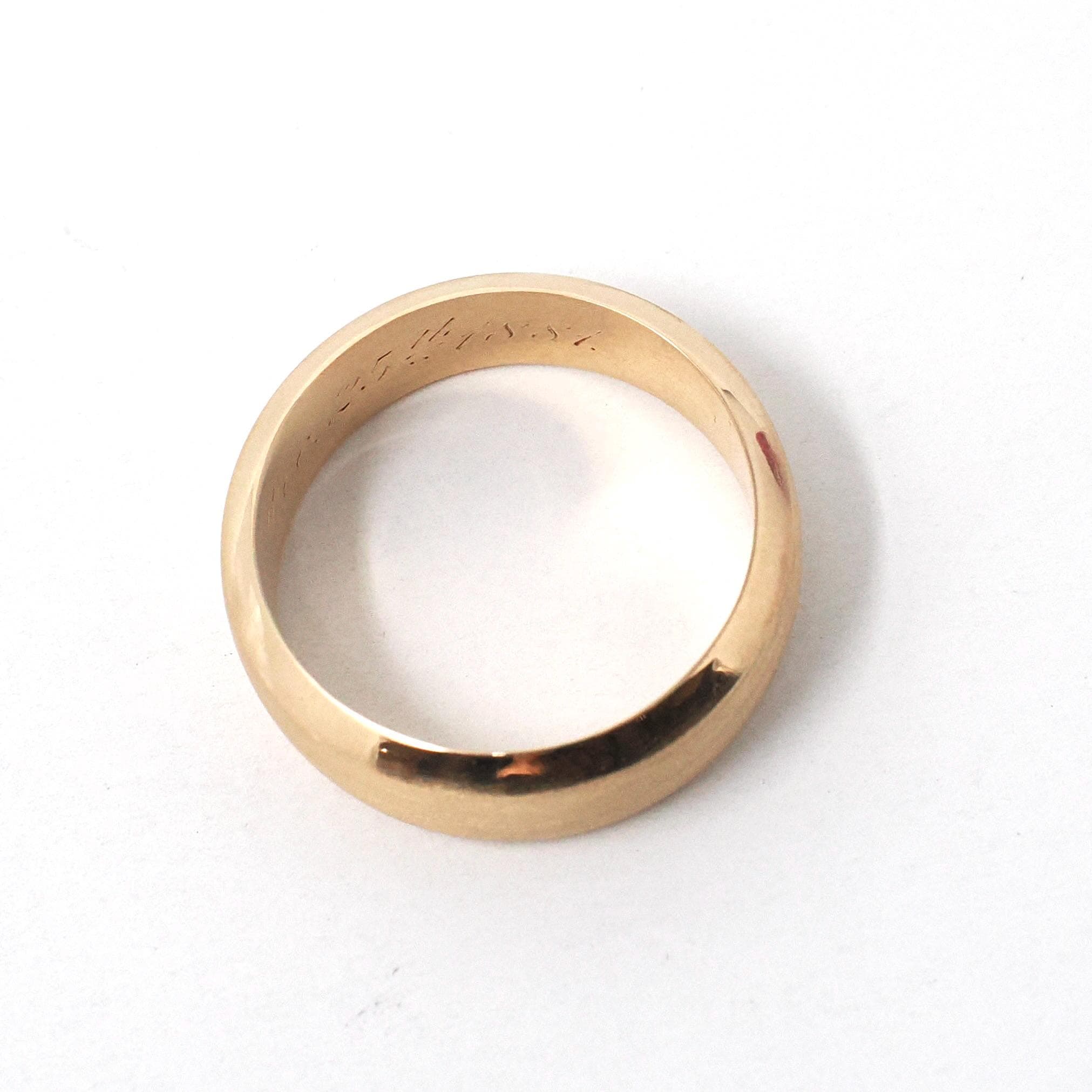Victorian Wedding Band - Antique 14k Yellow Gold Brushed Satin Finish Unisex Ring - Circa Dated Christmas Day 1881 Size 8 1/2 Fine Jewelry