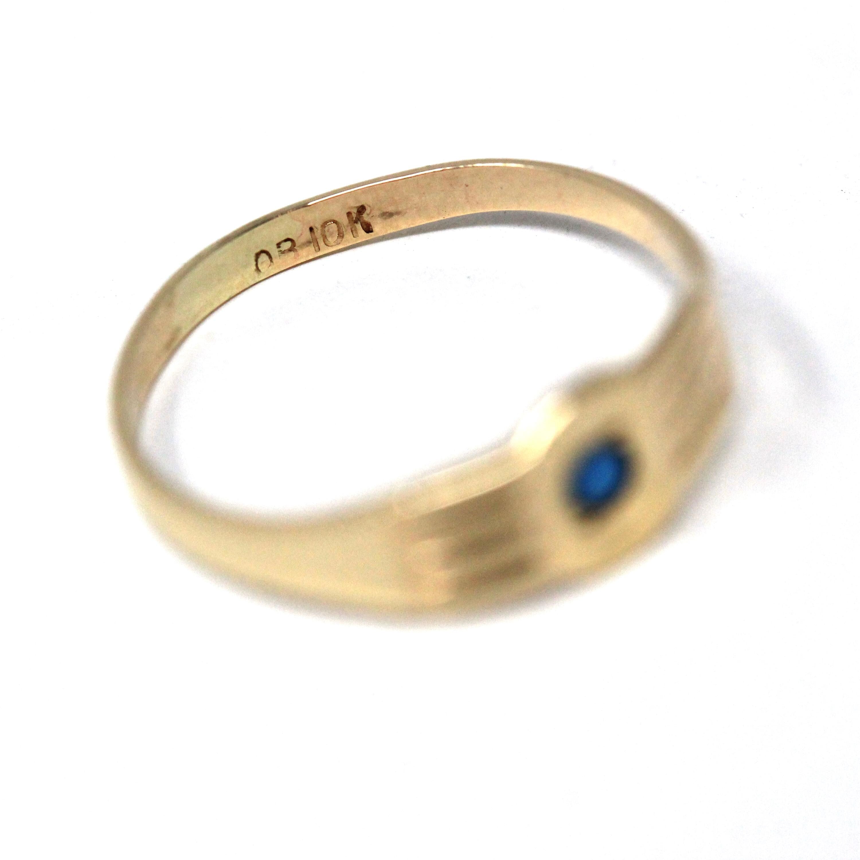 Antique Baby Ring - Art Deco 10k Yellow Gold Simulated Turquoise Blue Glass Midi Pinky Ring - Circa 1920s Size 1 3/4 Ostby & Barton Jewelry