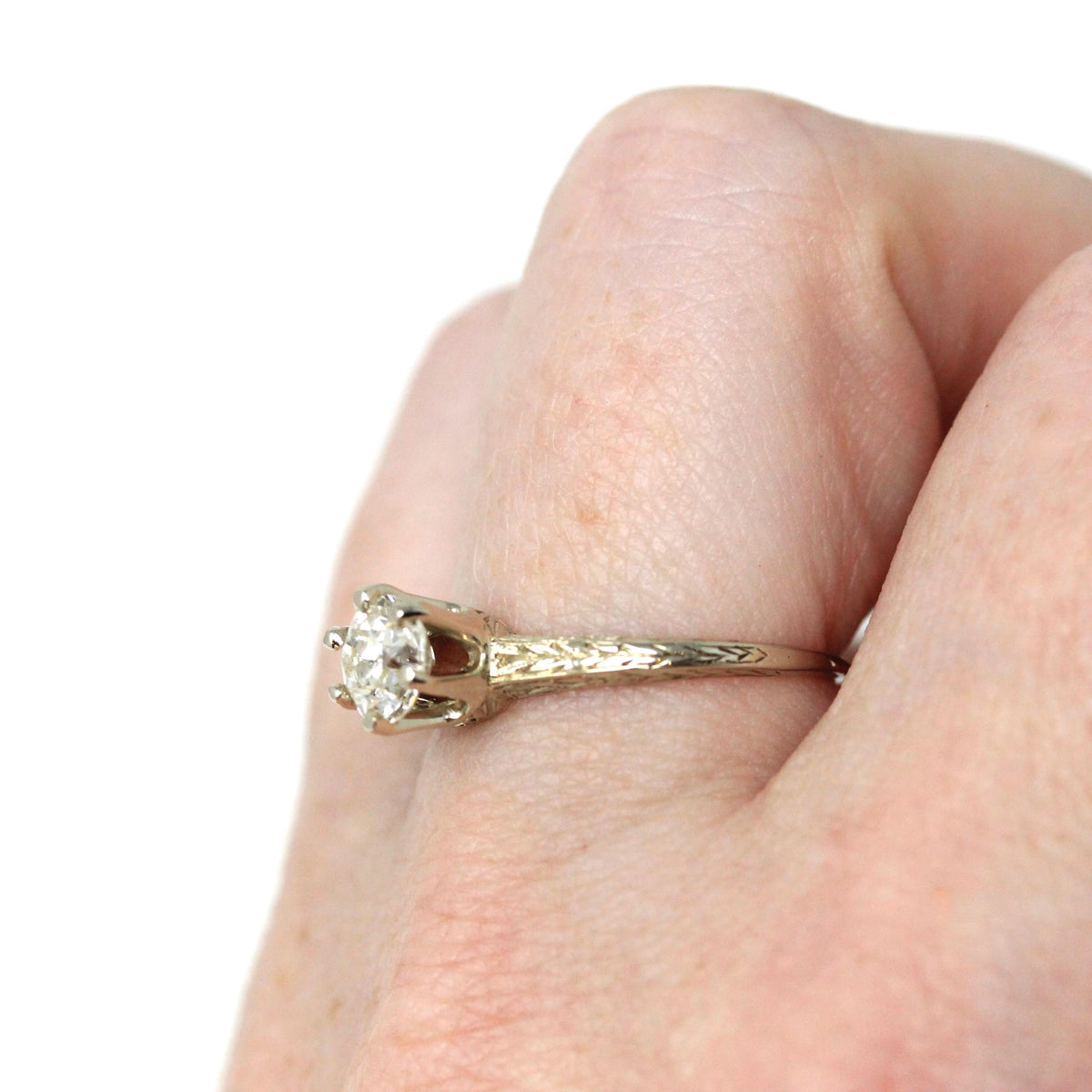 Art Deco Diamond Ring - Vintage 14k White Gold .78 CT Old European Cut Solitaire - Circa 1930s Size 6 3/4 Fine Engagement GIA Report Jewelry