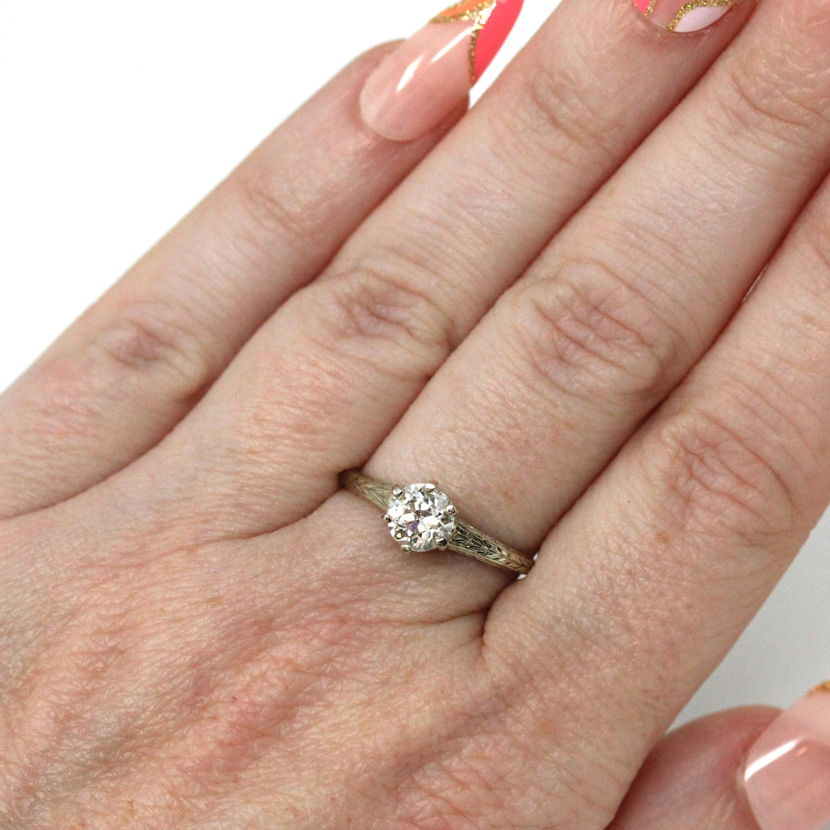 Art Deco Diamond Ring - Vintage 14k White Gold .78 CT Old European Cut Solitaire - Circa 1930s Size 6 3/4 Fine Engagement GIA Report Jewelry