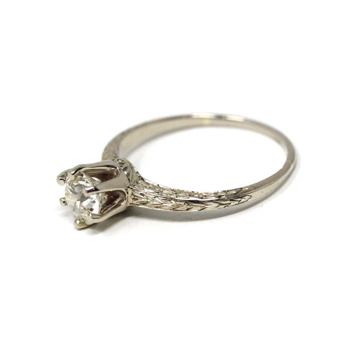 Art Deco Diamond Ring - Vintage 14k White Gold .78 CT Old European Cut Solitaire - Circa 1930s Size 6 3/4 Fine Engagement GIA Report Jewelry