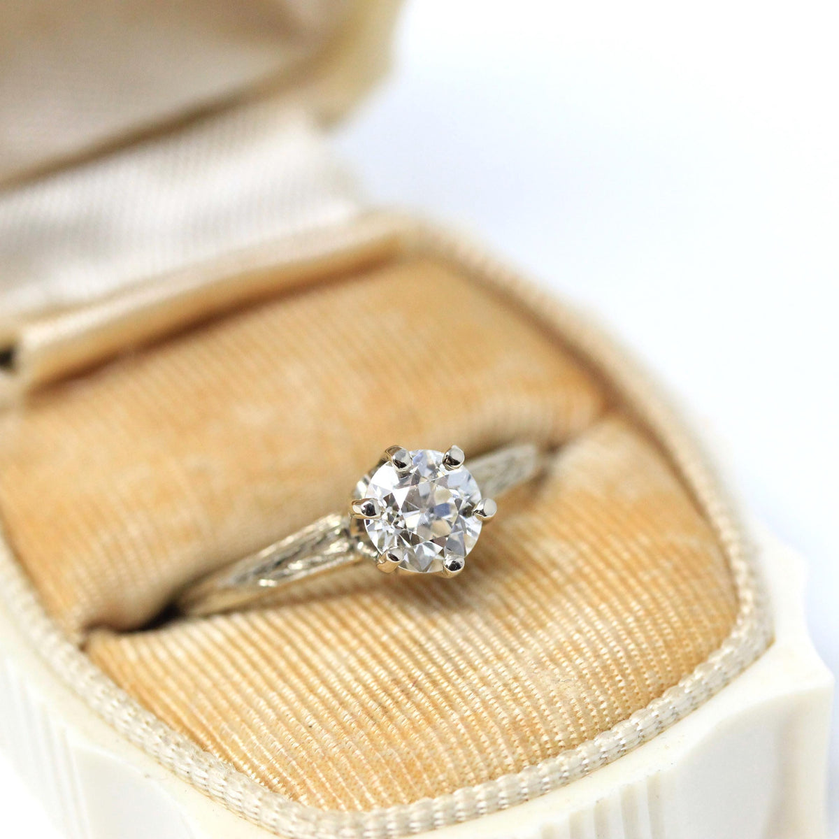 Art Deco Diamond Ring - Vintage 14k White Gold .78 CT Old European Cut Solitaire - Circa 1930s Size 6 3/4 Fine Engagement GIA Report Jewelry