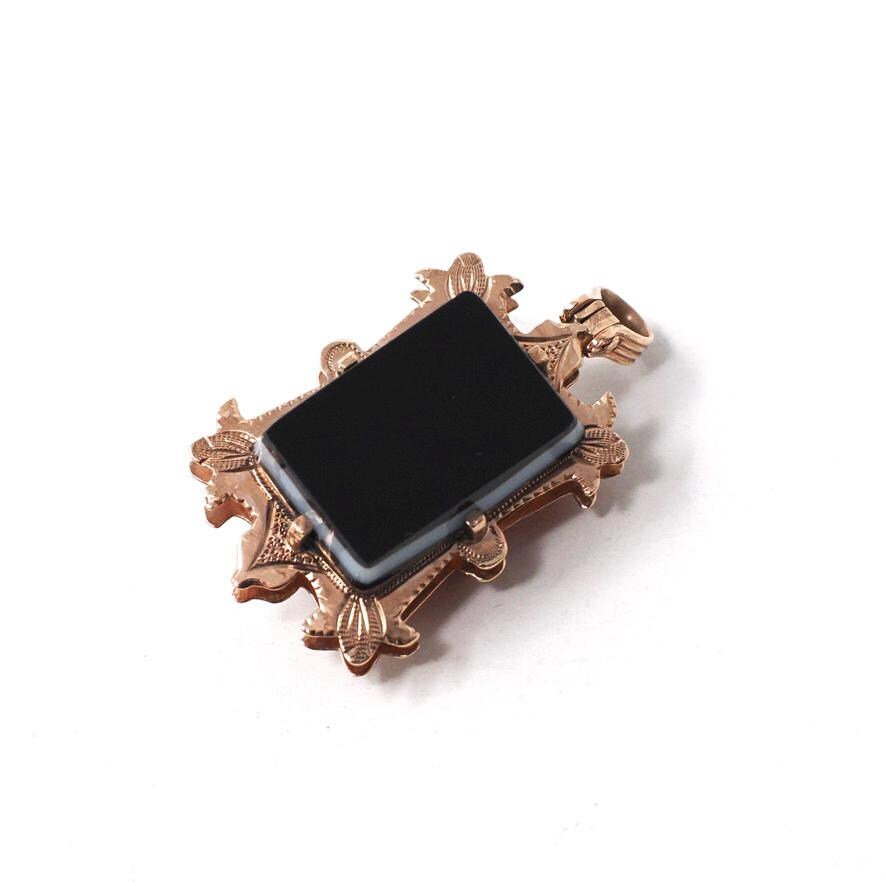 Antique Cameo Pendant - Victorian 10k Rose Gold Sardonyx & Black White Onyx Double Sided Charm - Circa 1880s Era Fob Fine Statement Jewelry