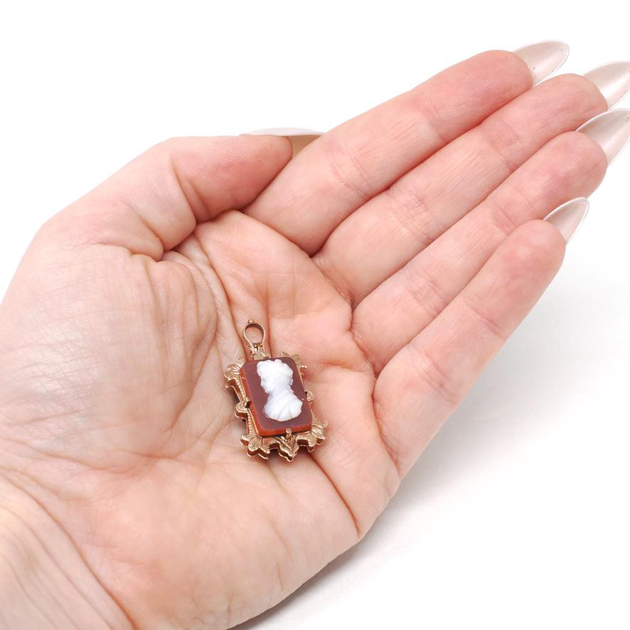 Antique Cameo Pendant - Victorian 10k Rose Gold Sardonyx & Black White Onyx Double Sided Charm - Circa 1880s Era Fob Fine Statement Jewelry