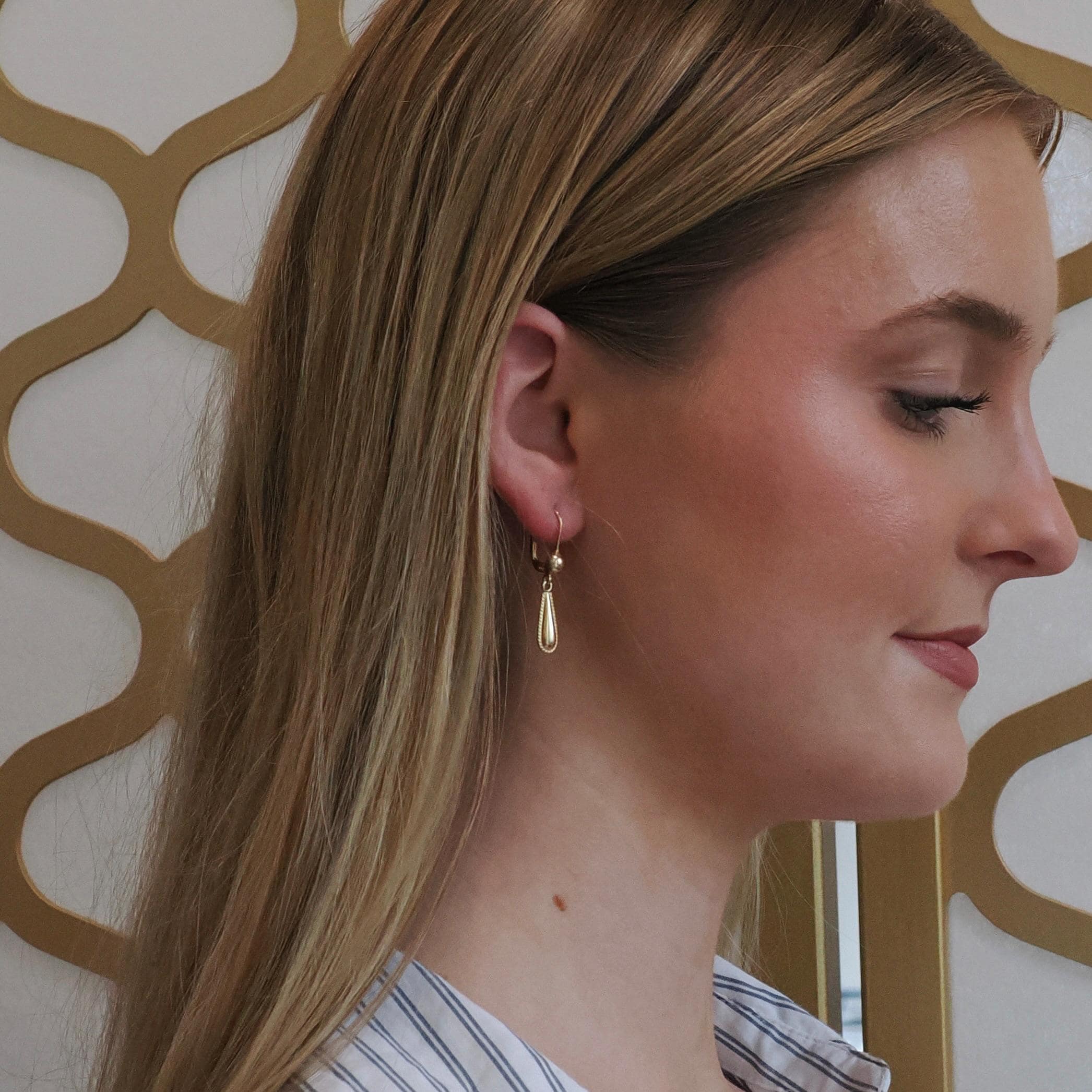 Estate Teardrop Earrings - Modern 14k Yellow Gold Lever Back Dangle Charms - Circa 1990s Era Minimalist Hollow Fine Statement Jewelry