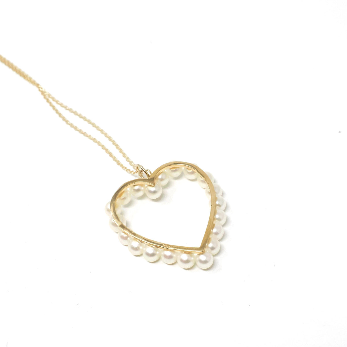 Vintage Heart Necklace - Retro Era 14k Yellow Gold White Cultured Pearl Gemstones Halo Pendant Charm - Circa 1960s Love Fine 60s Jewelry
