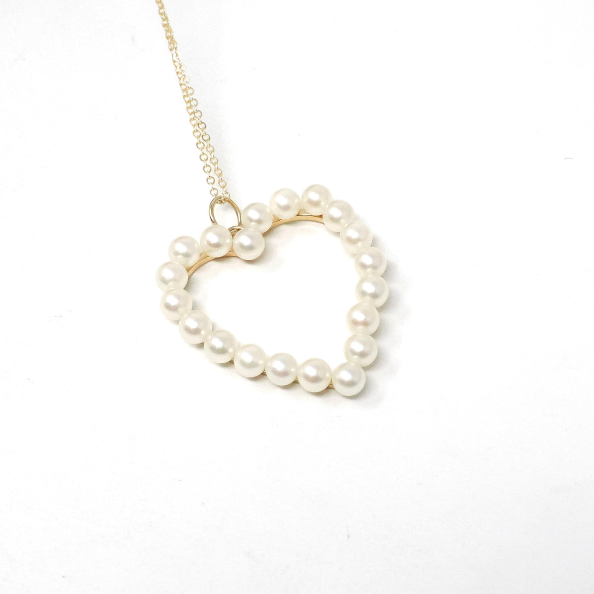 Vintage Heart Necklace - Retro Era 14k Yellow Gold White Cultured Pearl Gemstones Halo Pendant Charm - Circa 1960s Love Fine 60s Jewelry