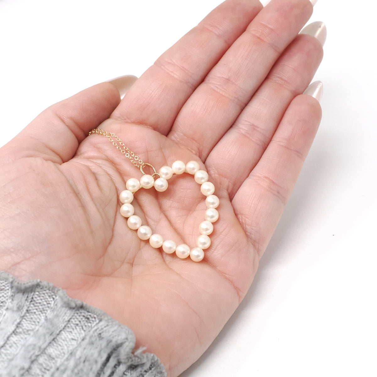 Vintage Heart Necklace - Retro Era 14k Yellow Gold White Cultured Pearl Gemstones Halo Pendant Charm - Circa 1960s Love Fine 60s Jewelry
