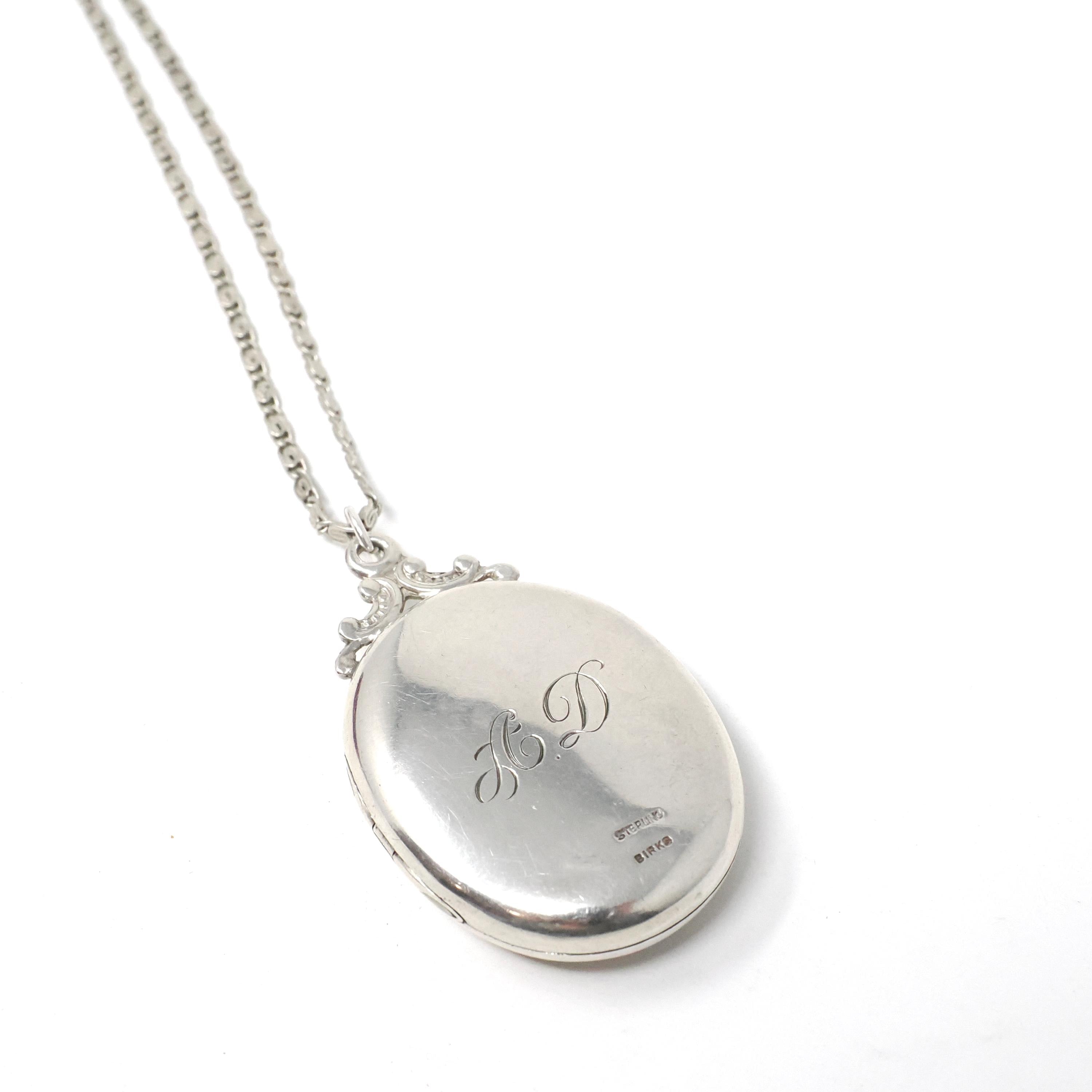 Silver Canadian Artillery Locket - Antique Sterling Engraved "AD" Enamel Emblem Pendant Necklace - Edwardian Keepsake Signed Birks Jewelry
