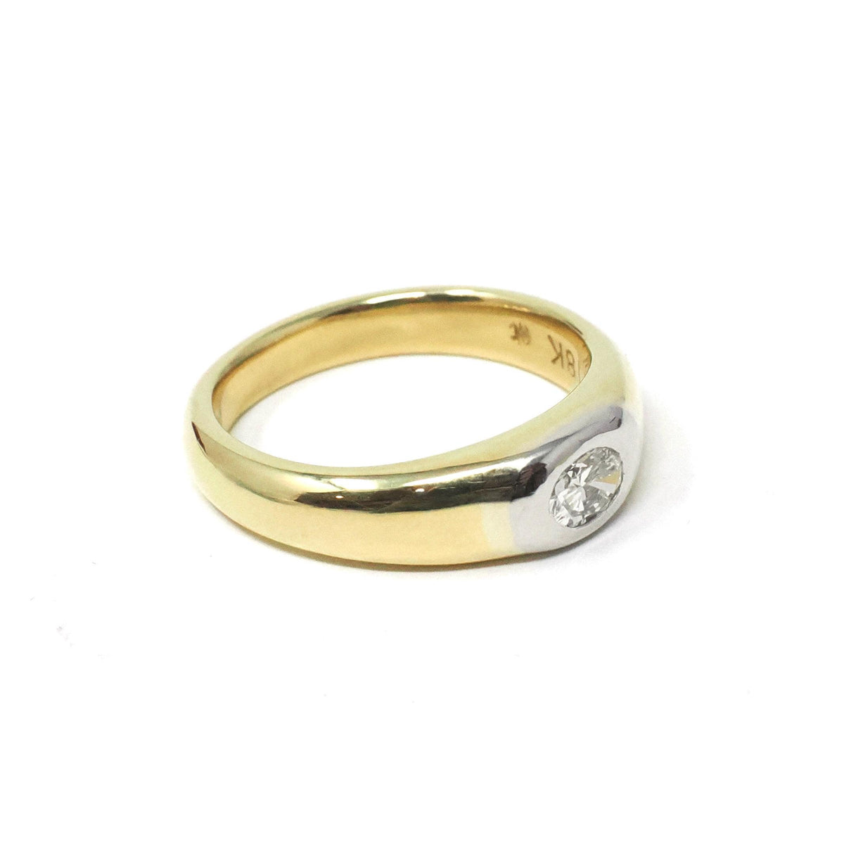 Flush Set Diamond Ring - Modern 18k Yellow Gold Platinum Two Tone .26 CT Natural Oval Unisex Engagement - Estate Size 6 Bridal Fine Jewelry