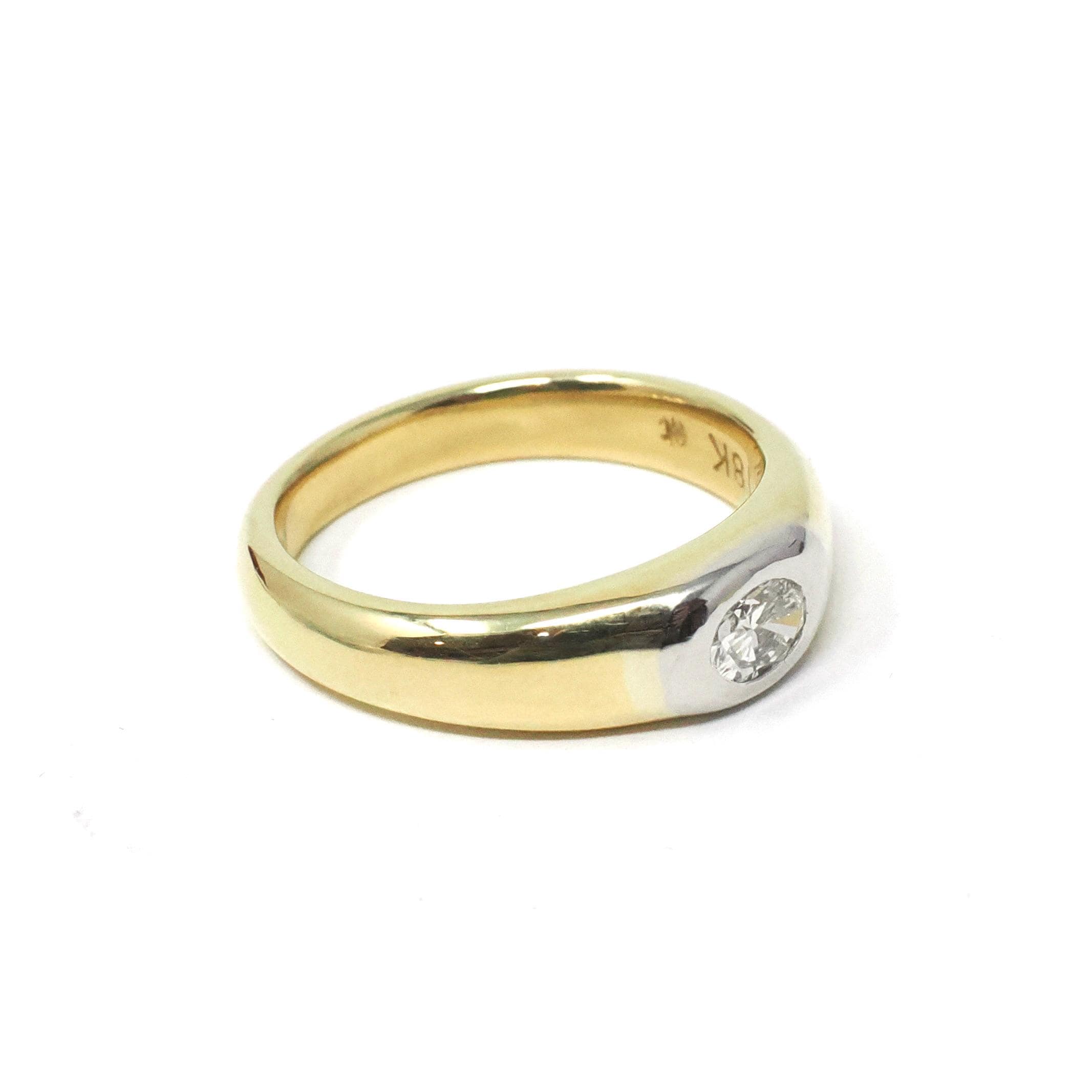 Gypsy Set Diamond Ring - Modern 18k Yellow Gold Platinum Two Tone .26 CT Natural Oval Unisex Engagement - Estate Size 6 Bridal Fine Jewelry
