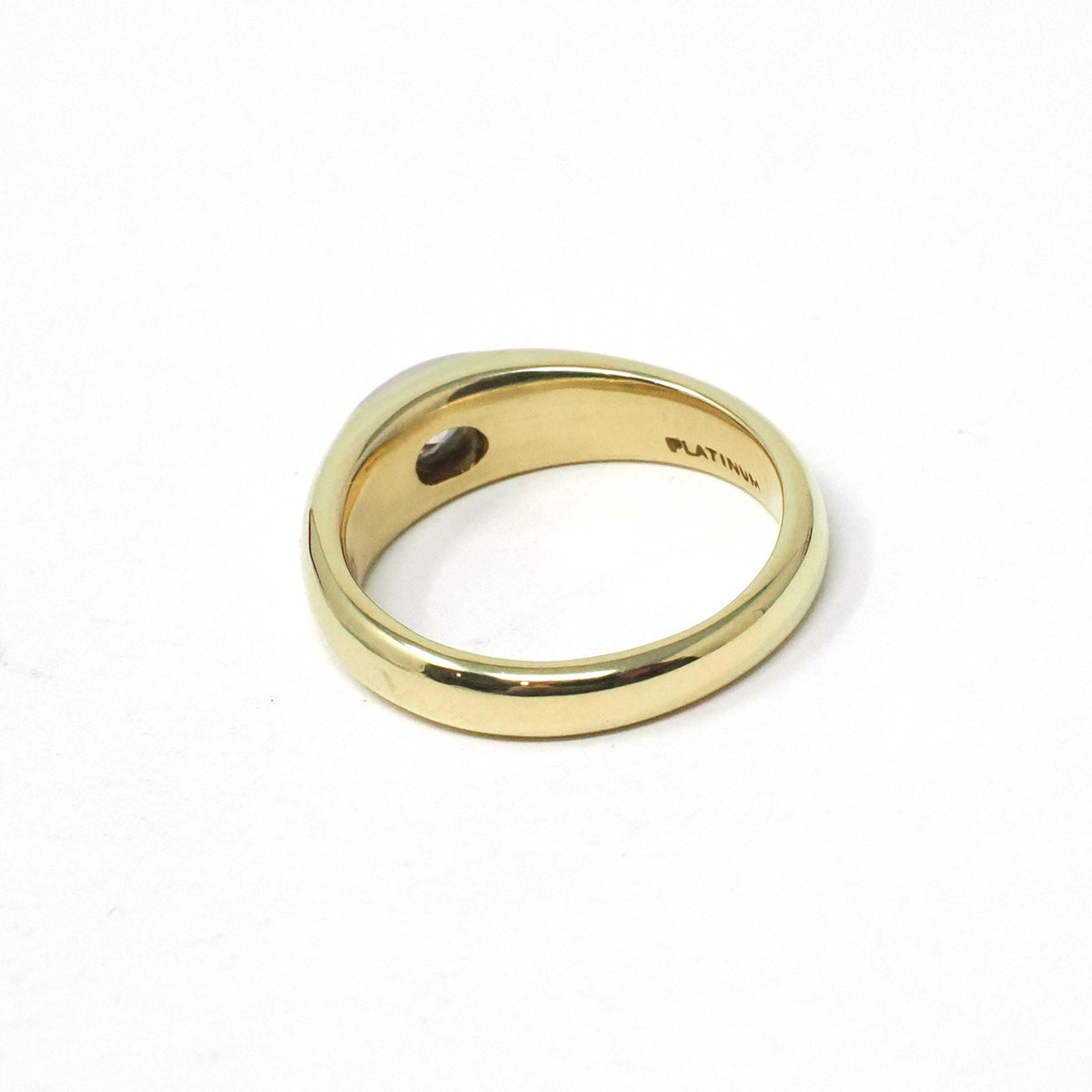 Flush Set Diamond Ring - Modern 18k Yellow Gold Platinum Two Tone .26 CT Natural Oval Unisex Engagement - Estate Size 6 Bridal Fine Jewelry