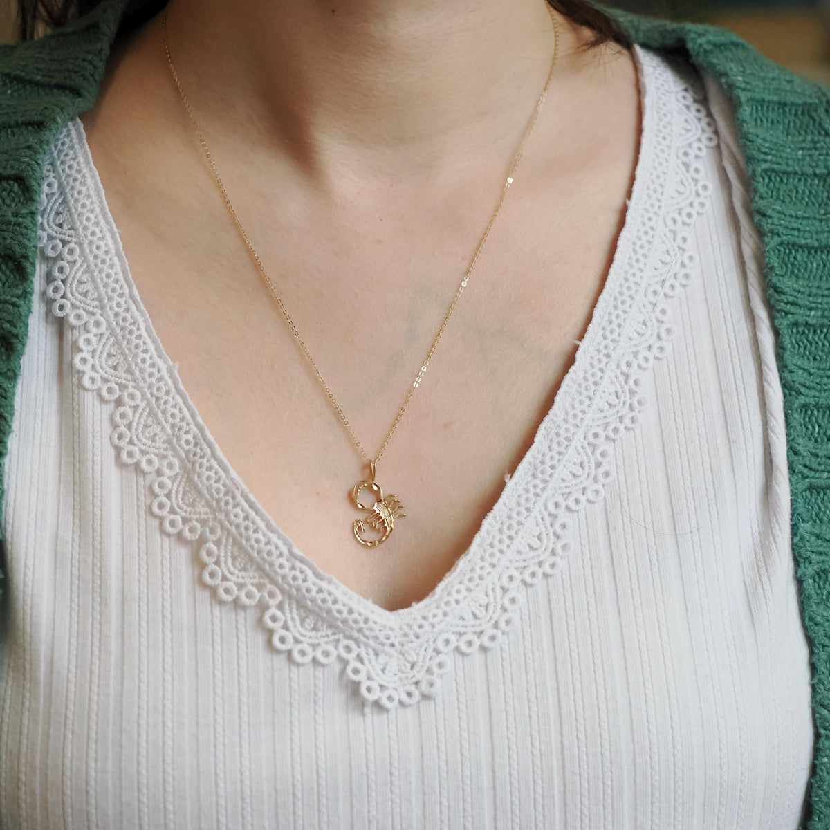 Modern Scorpio Pendant - Estate 14k Yellow Gold Scorpion Astrological Sign Charm Necklace - Circa 2000's Era Zodiac Water Element Jewelry