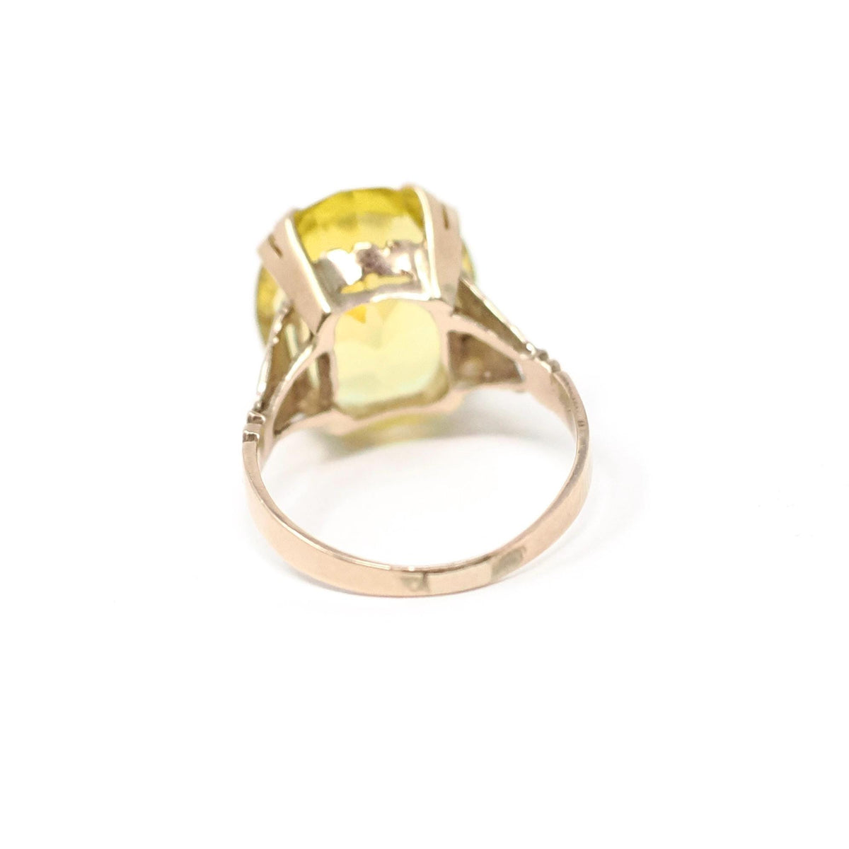 Vintage Created Yellow Sapphire Ring - Retro 10k Rosy Yellow Gold Oval Solitaire Gemstone - Circa 1940s Size 5 1/4 Statement Fine Jewelry