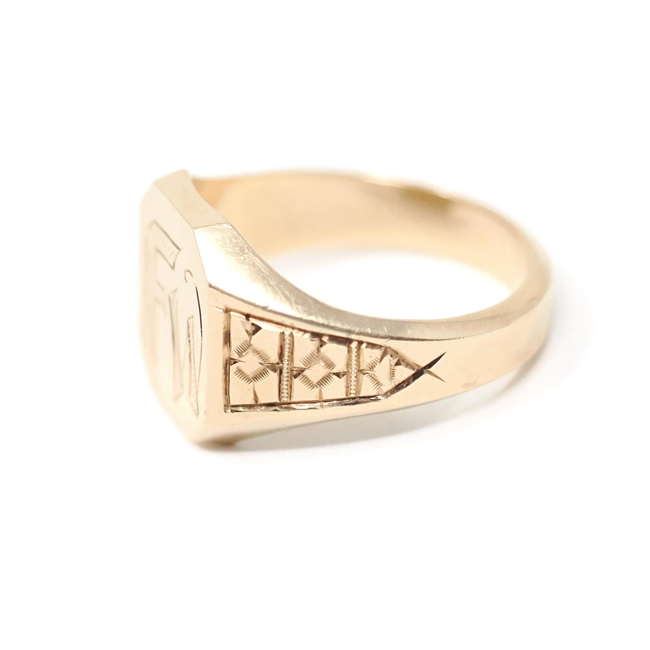 Antique "FW" Signet Ring - Art Deco 10k Yellow Gold Engraved Letter Initial Men's Unisex Statement - Vintage 1920s Size 11 1/4 Fine Jewelry