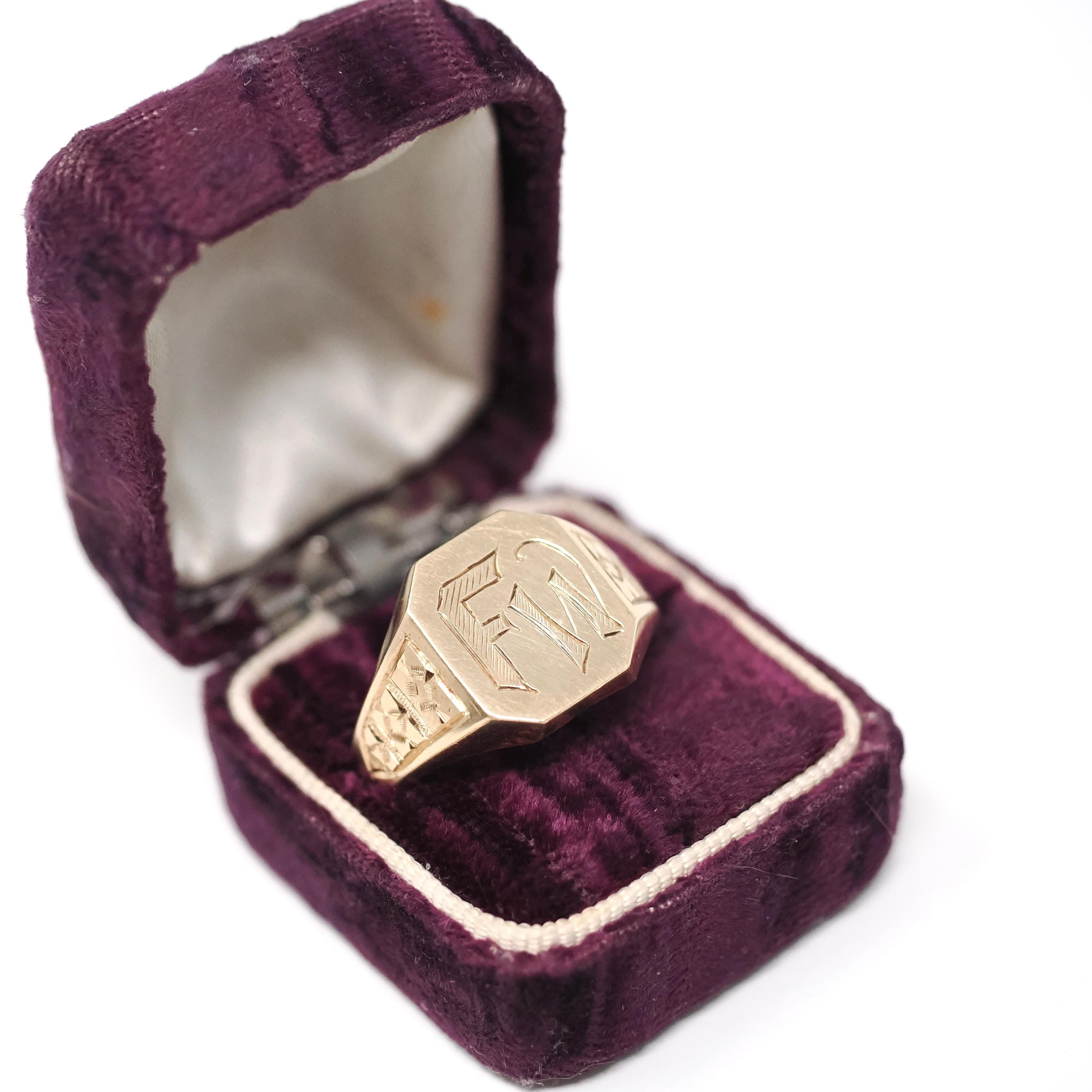 Antique "FW" Signet Ring - Art Deco 10k Yellow Gold Engraved Letter Initial Men's Unisex Statement - Vintage 1920s Size 11 1/4 Fine Jewelry