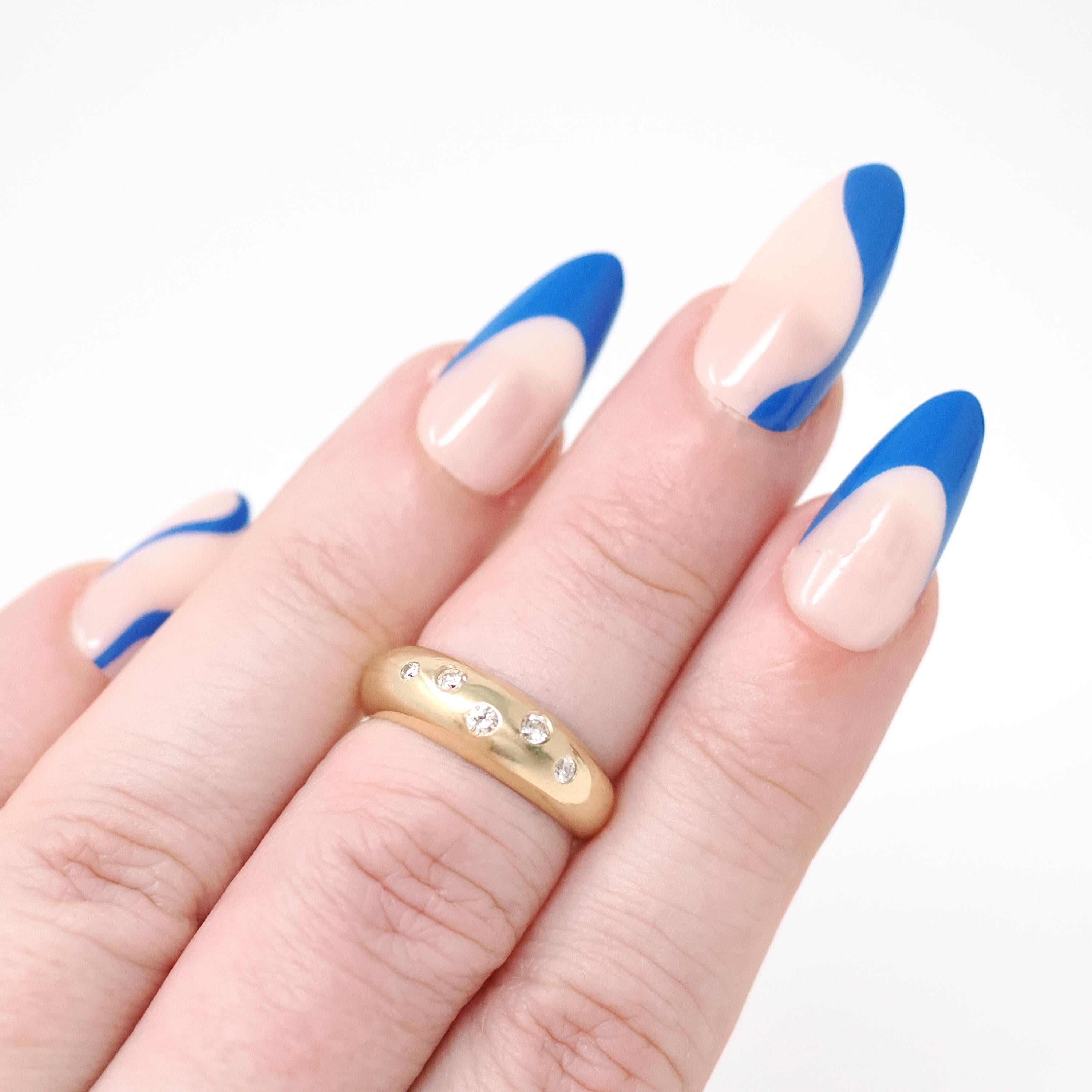 Domed Diamond Band - Modern 14k Yellow Gold Natural Gemstones Wedding Ring - Estate Size 4 Scattered Graduated Fine Celestial Star Jewelry