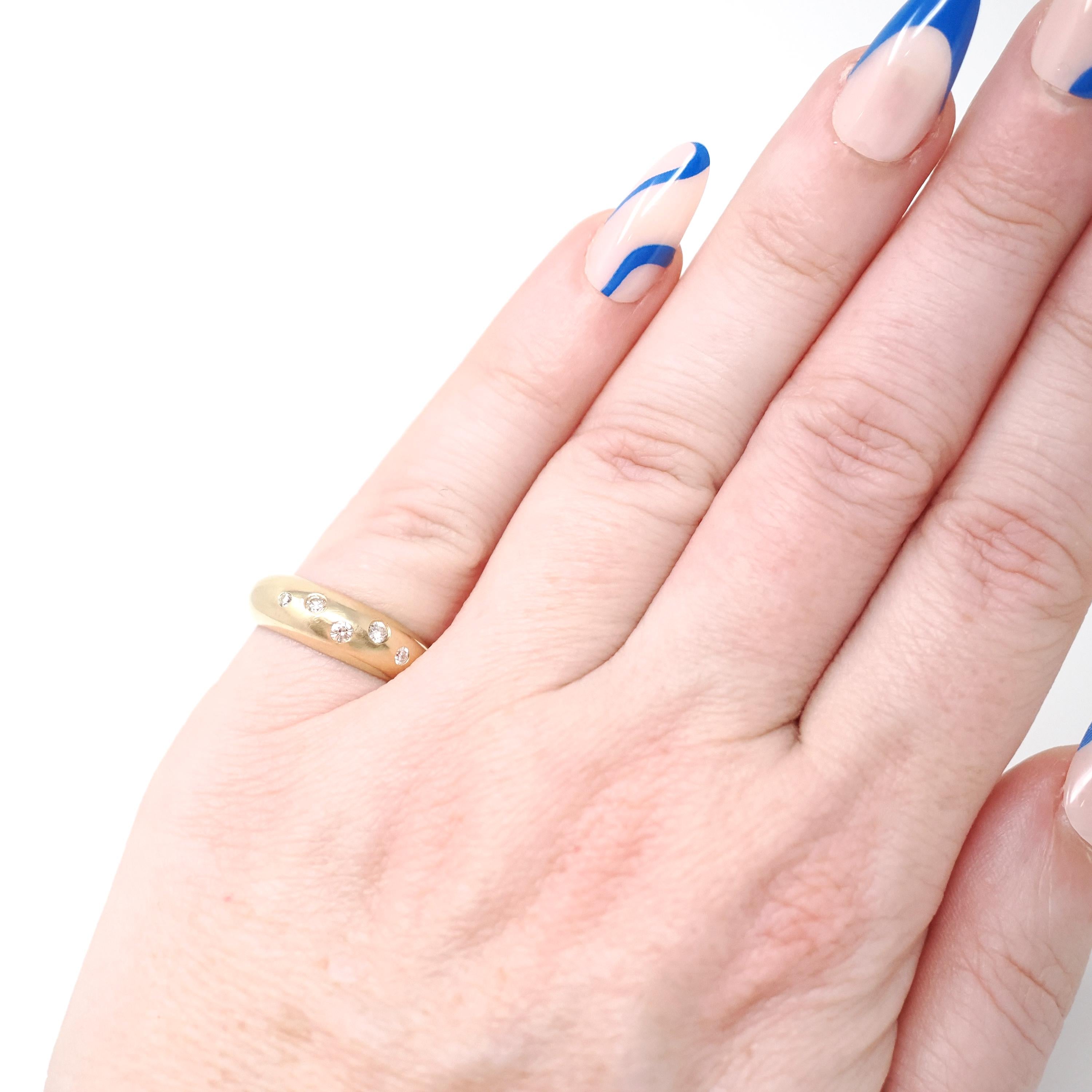 Domed Diamond Band - Modern 14k Yellow Gold Natural Gemstones Wedding Ring - Estate Size 4 Scattered Graduated Fine Celestial Star Jewelry