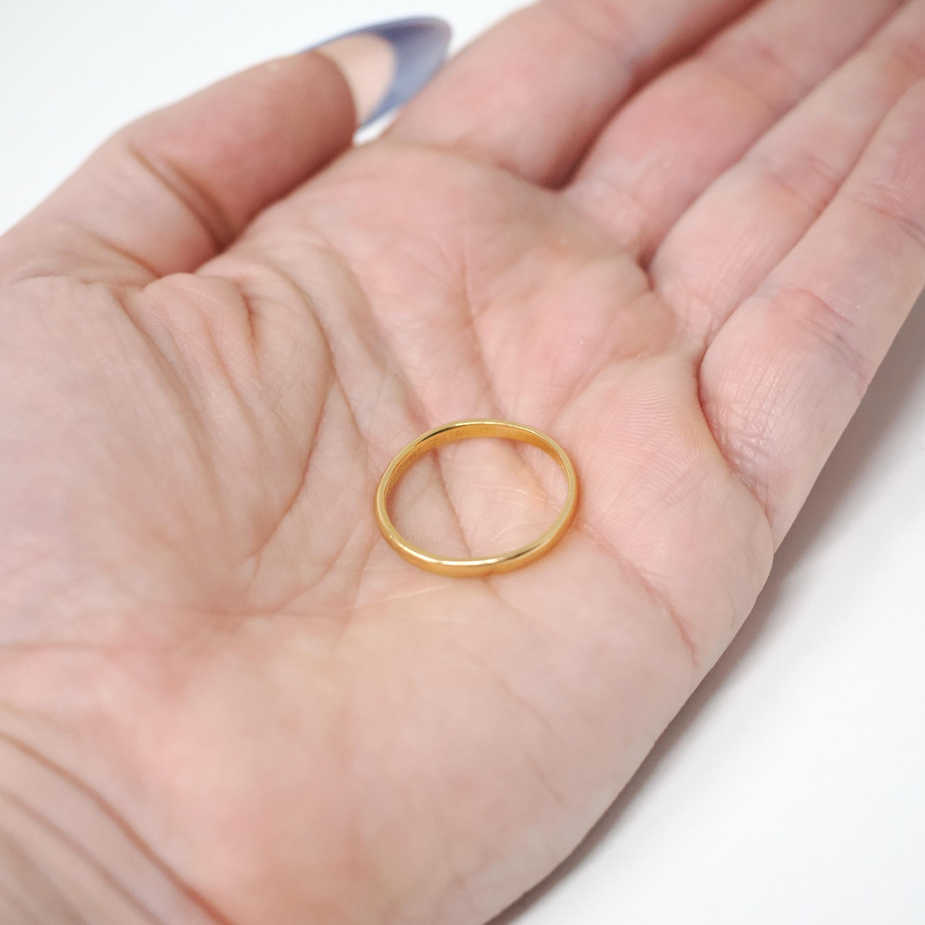 Dated 1956 Wedding Band - Vintage 22k Yellow Gold Classic Comfort Fit Unadorned Ring - Mid Century Size 7 3/4 Bridal Fine Hallmarked Jewelry
