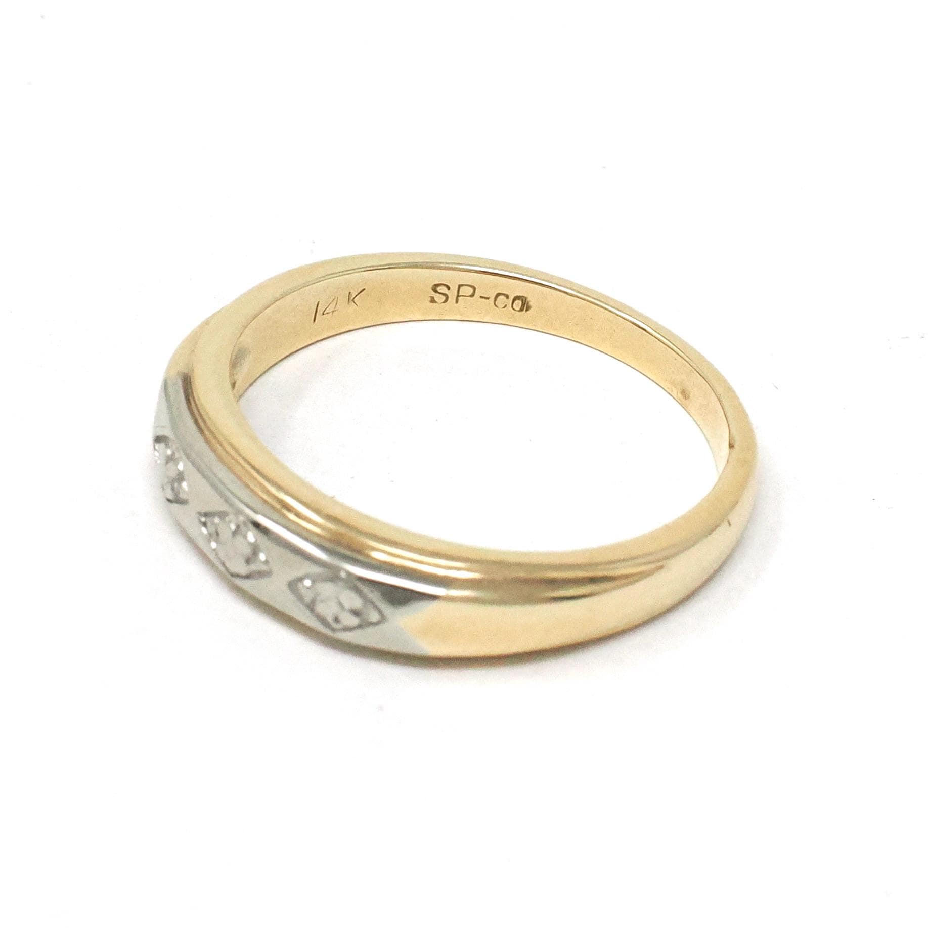 Vintage Orange Blossom Band - Retro 14k Yellow & White Gold Unisex Tapered Wedding Ring - Circa 1970s Size 9 Two Tone Stacking Fine Jewelry