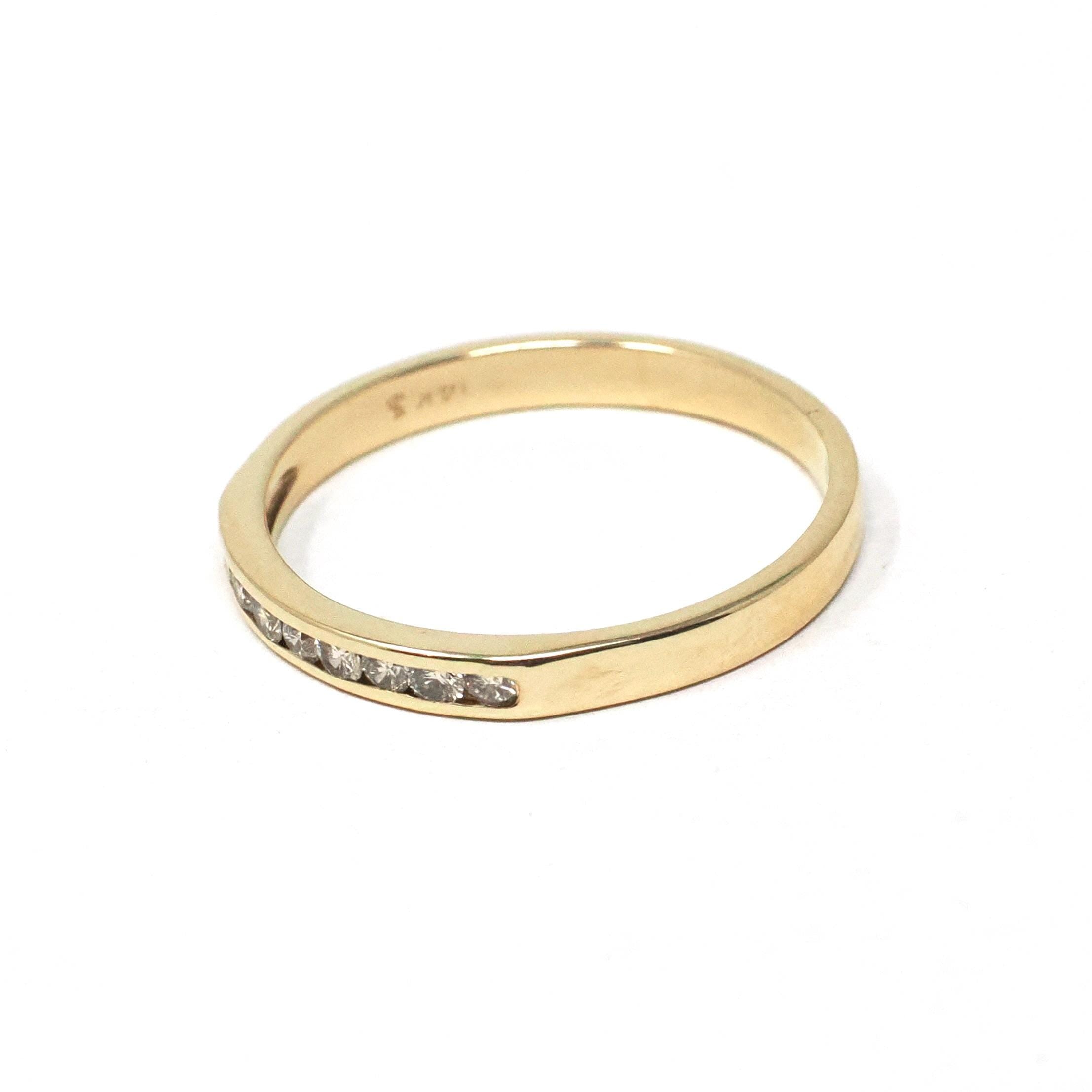 Diamond Wedding Band - Estate 14k Yellow Gold Channel Set .18 CTW 2.3 MM Ring - Circa 2000s Era Size 5 3/4 Stacking Bridal Fine Jewelry