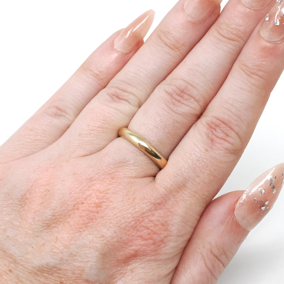 Vintage Wedding Band - Retro 9k Yellow Gold Unadorned Plain Stacking Half Round 3.4 MM Ring - Circa 1960s Era Size 5 1/2 Fine Bridal Jewelry